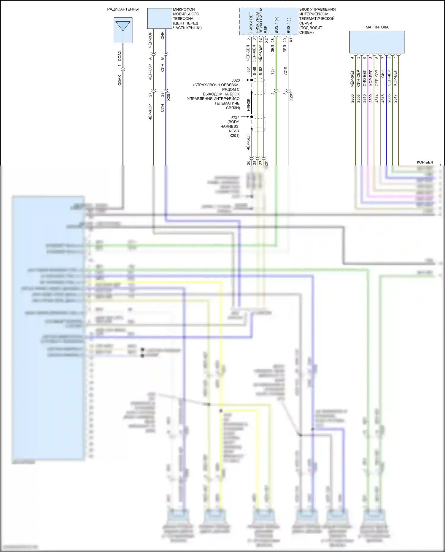 Spark Chevrolet M400 рестайлинг (2018-2024): Электросхема магнитолы, средний уровень (1 из 2) 