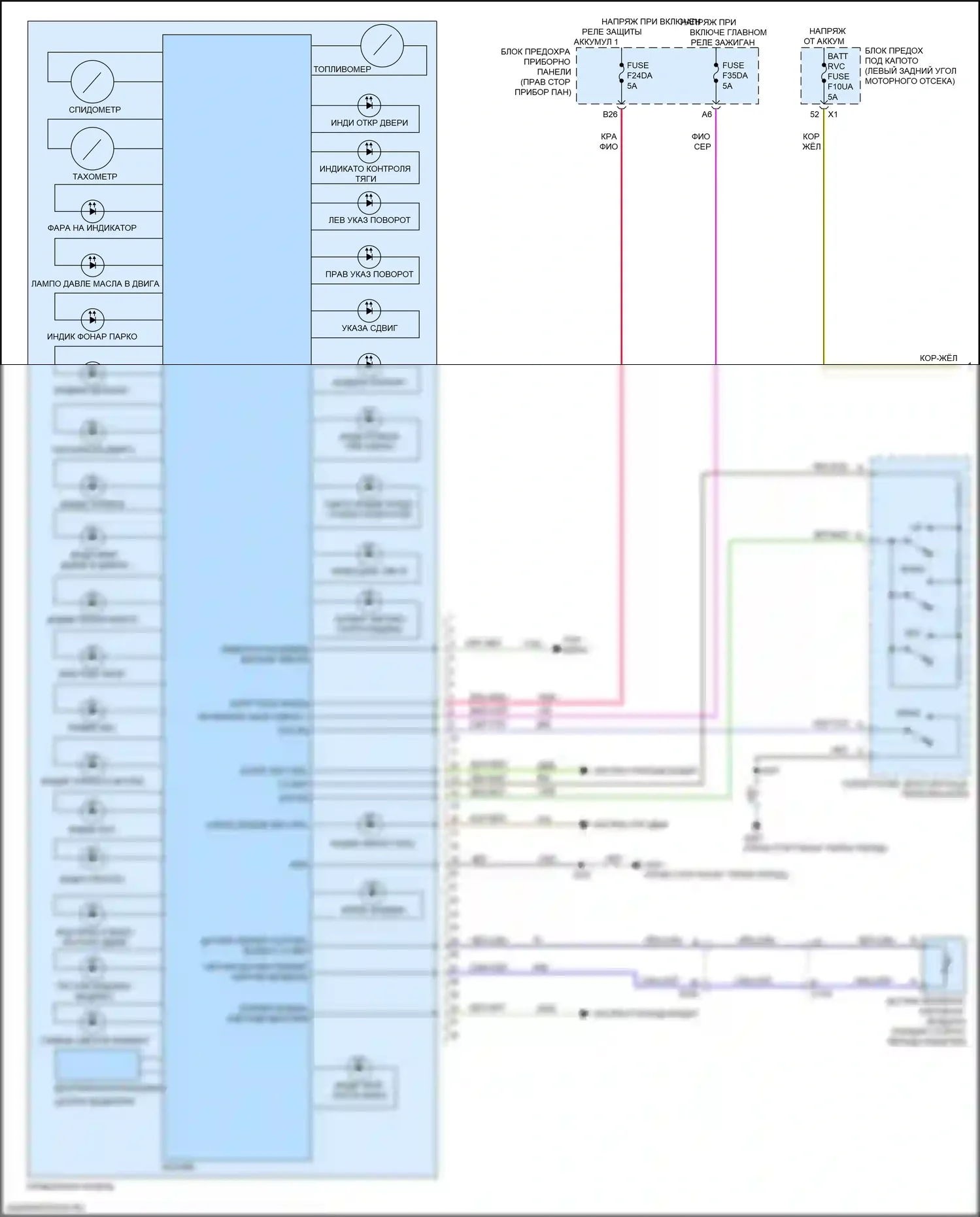 Spark Chevrolet M400 рестайлинг (2018-2024): Электросхема приборной панели (1 из 2) 