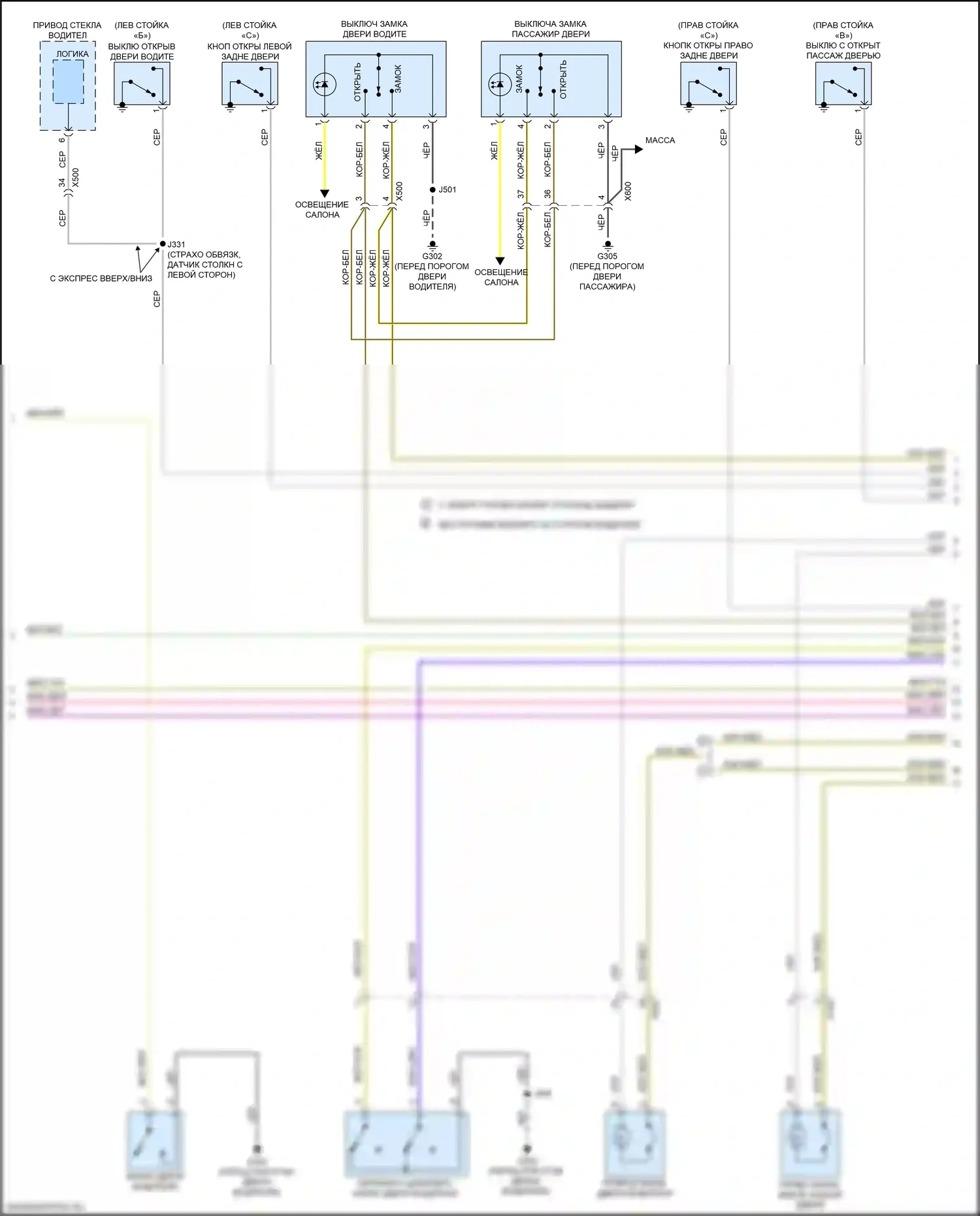 Spark Chevrolet M400 рестайлинг (2018-2024): Электросхема центрального замка, с пассивным бесключевым доступом (2 из 4) 