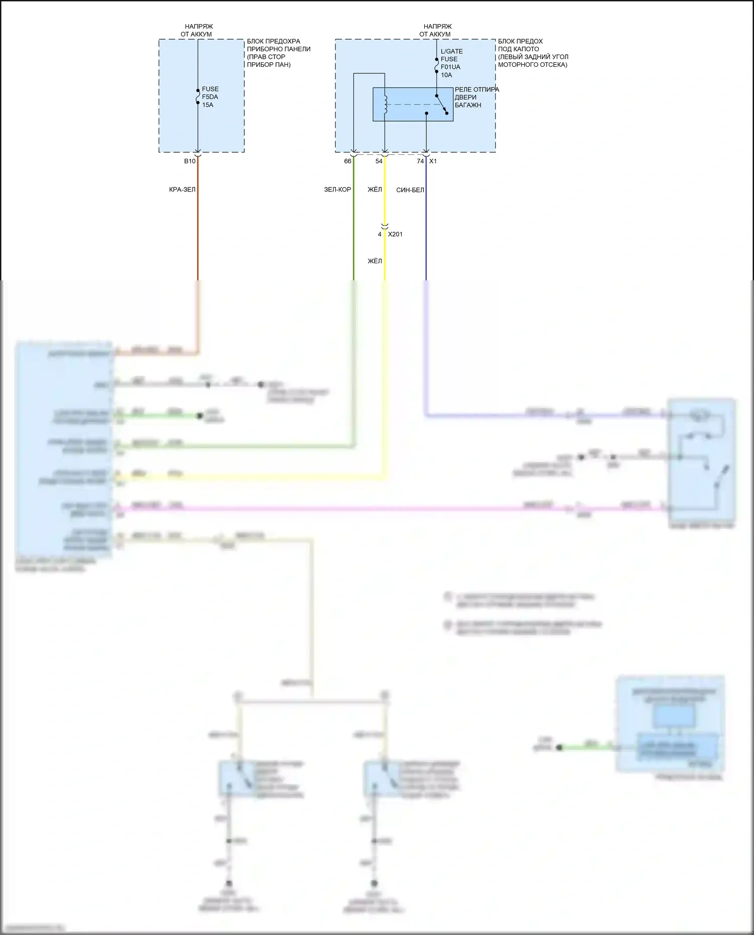 Spark Chevrolet M400 (2015-2024): Электросхема отпирания дверей багажника 