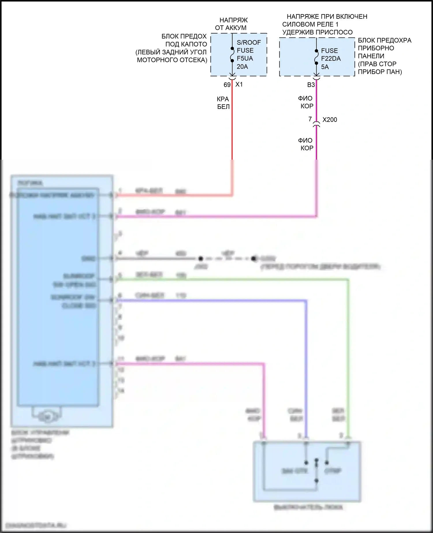 Spark Chevrolet M400 (2015-2024): Электросхема складной крыши/люка 