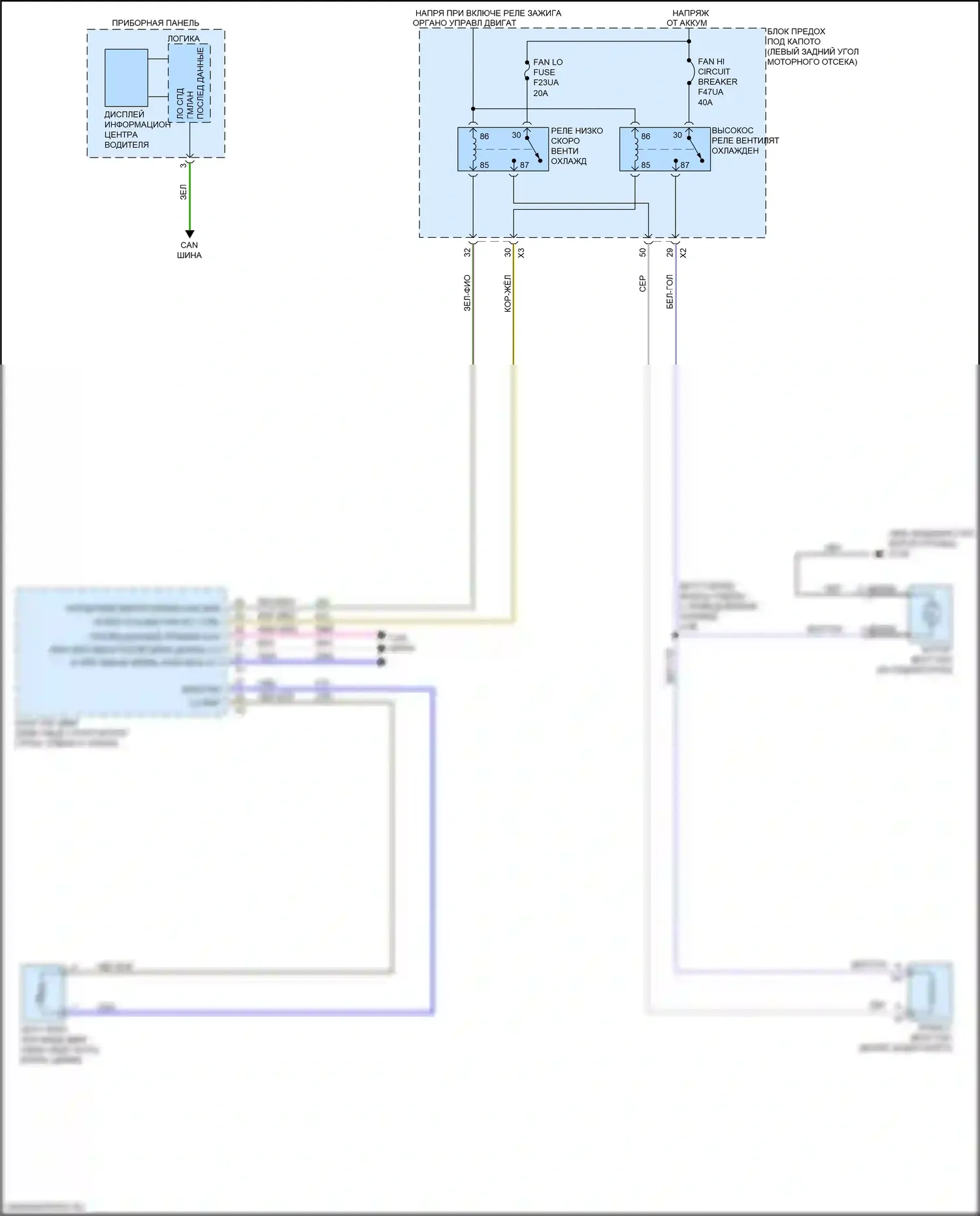 Spark Chevrolet M400 (2015-2024): Электросхема вентилятора охлаждения 