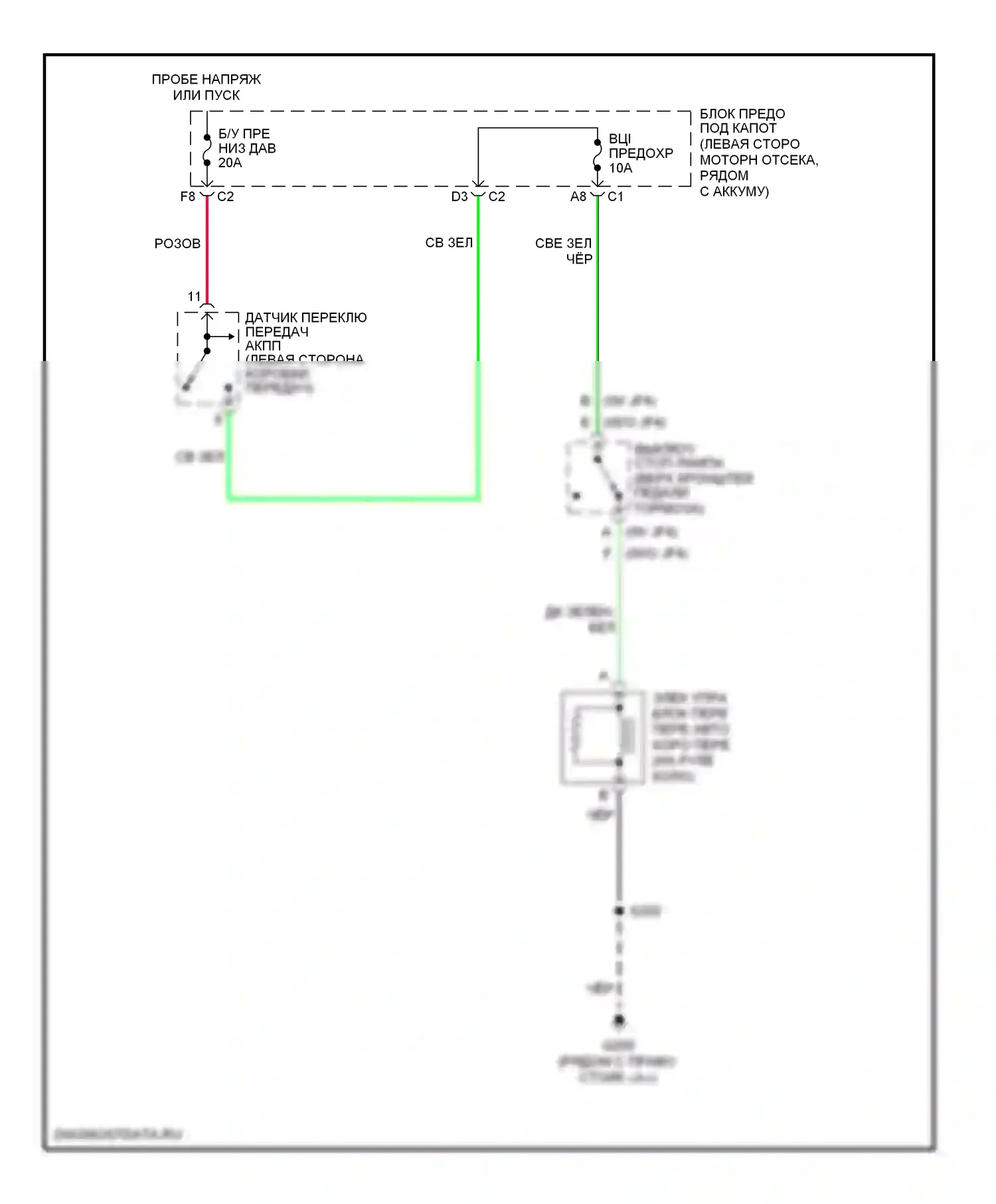 Suburban Chevrolet X (2000-2006): Электросхема блокировки селектора 