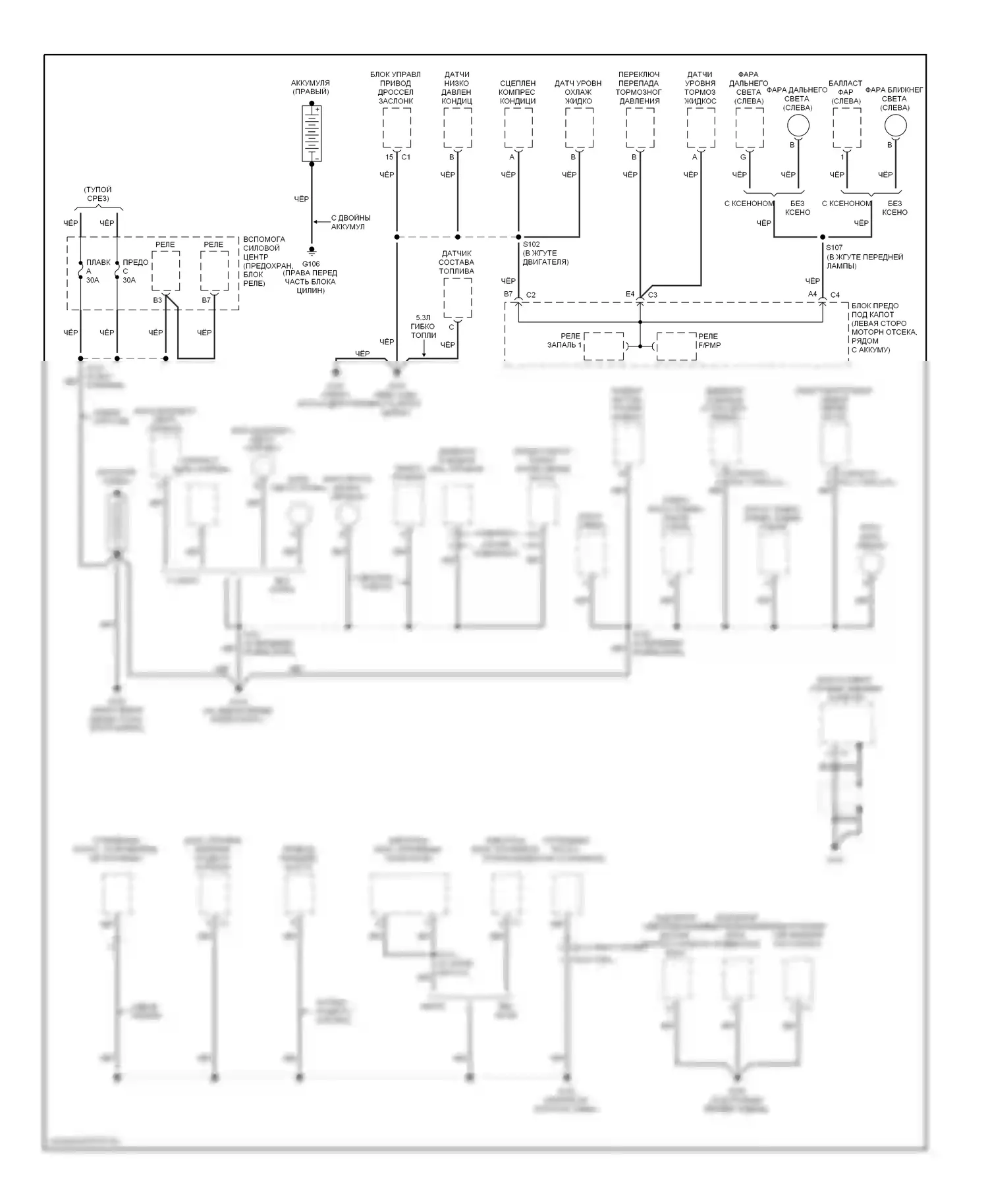 Suburban Chevrolet X (2000-2006): Электросхема точек подключения масс (1 из 5) 