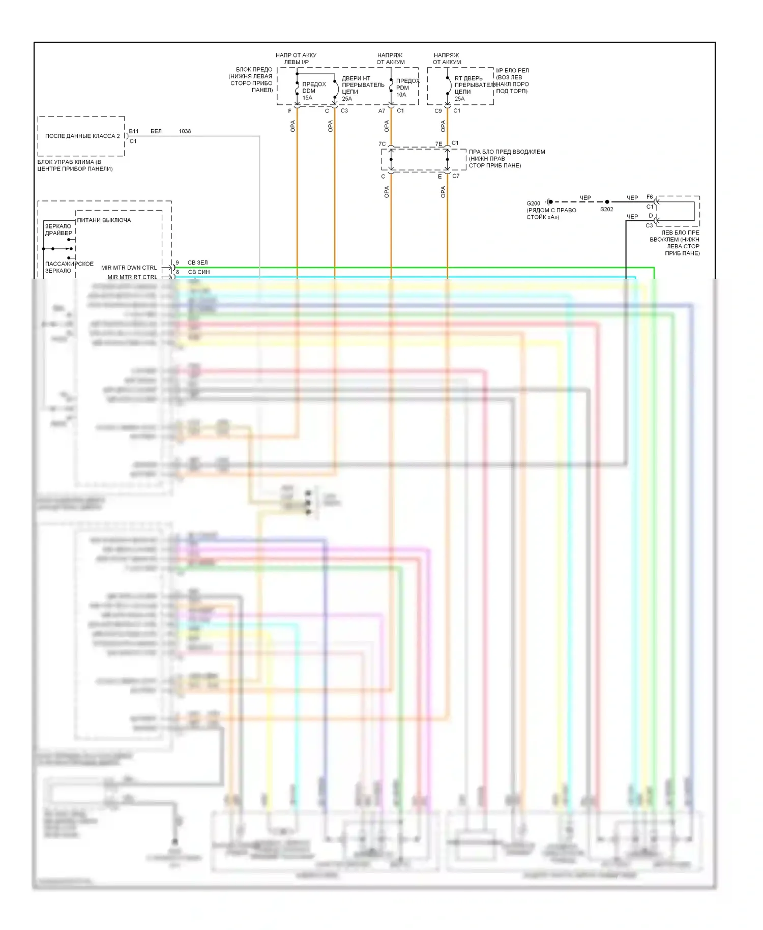 Suburban Chevrolet X (2000-2006): Электросхема управления зеркалами заднего вида 
