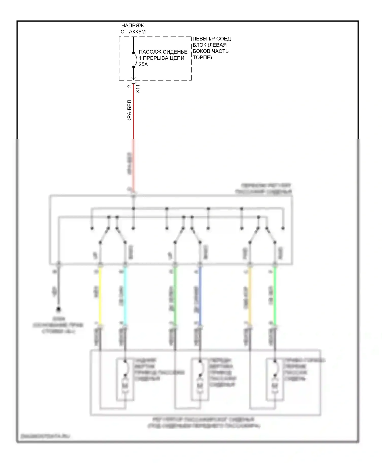 Suburban Chevrolet XI (2007-2013): Электросхема сиденья с электроприводом для пассажиров, 6-стороннее сиденье с электроприводом 