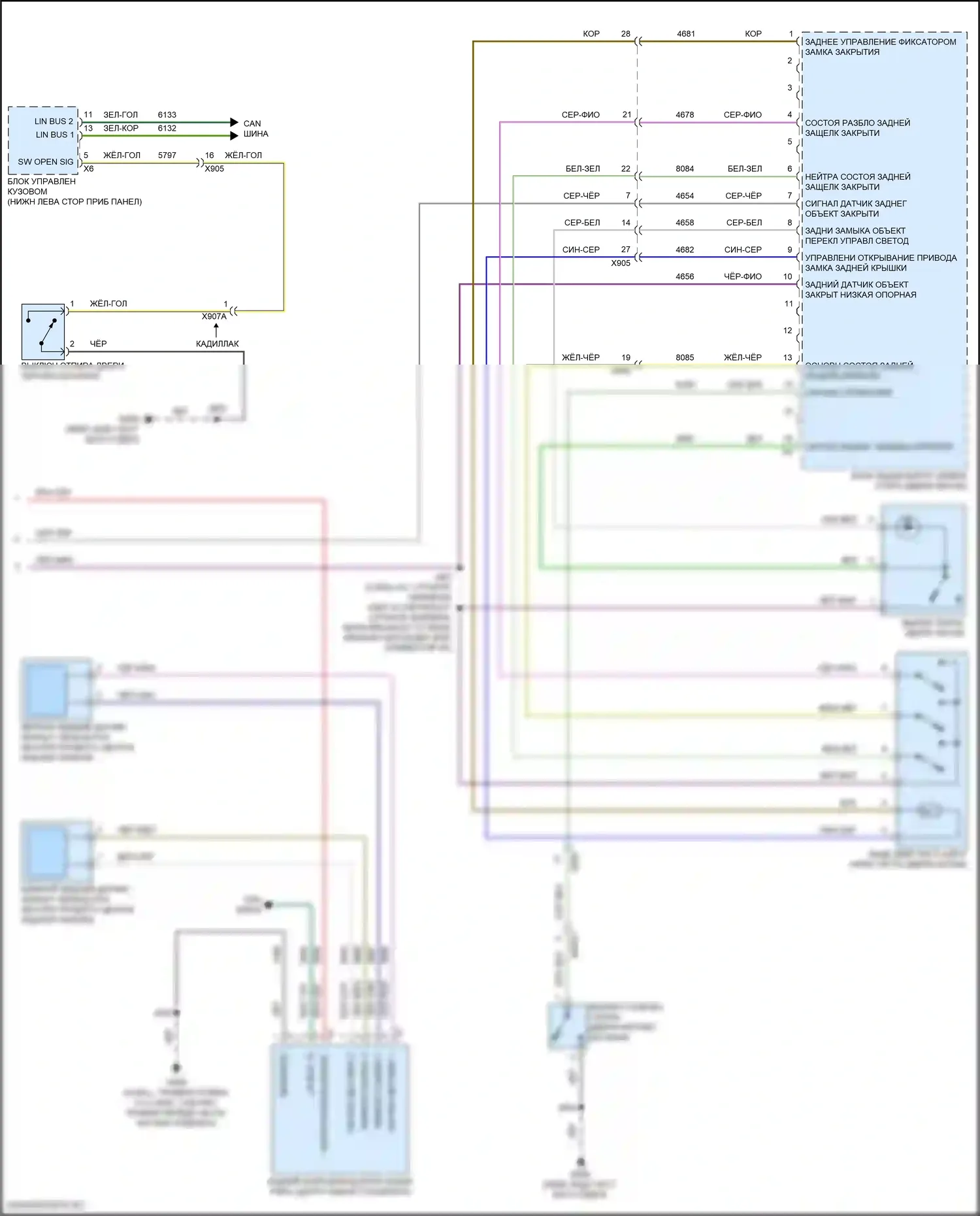 Suburban Chevrolet XIII (2020-2024): Электросхема дверей силового багажника (2 из 2) 