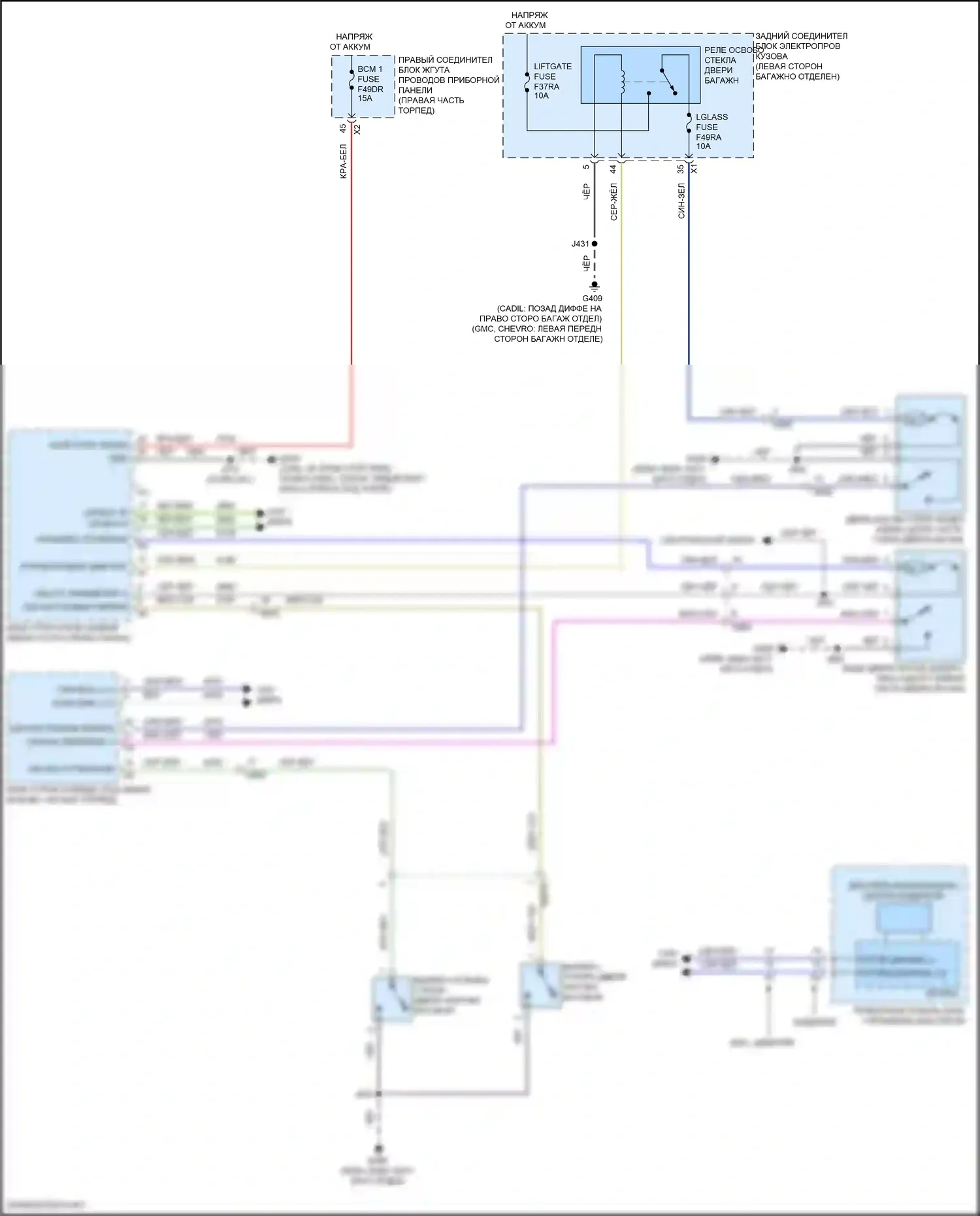 Suburban Chevrolet XIII (2020-2024): Электросхема отпирания дверей багажника 