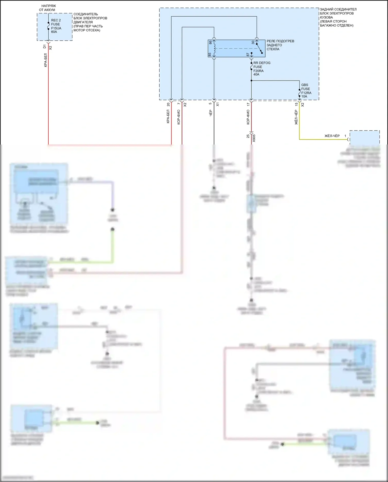 Suburban Chevrolet XIII (2020-2024): Электросхема подогрева стекол 