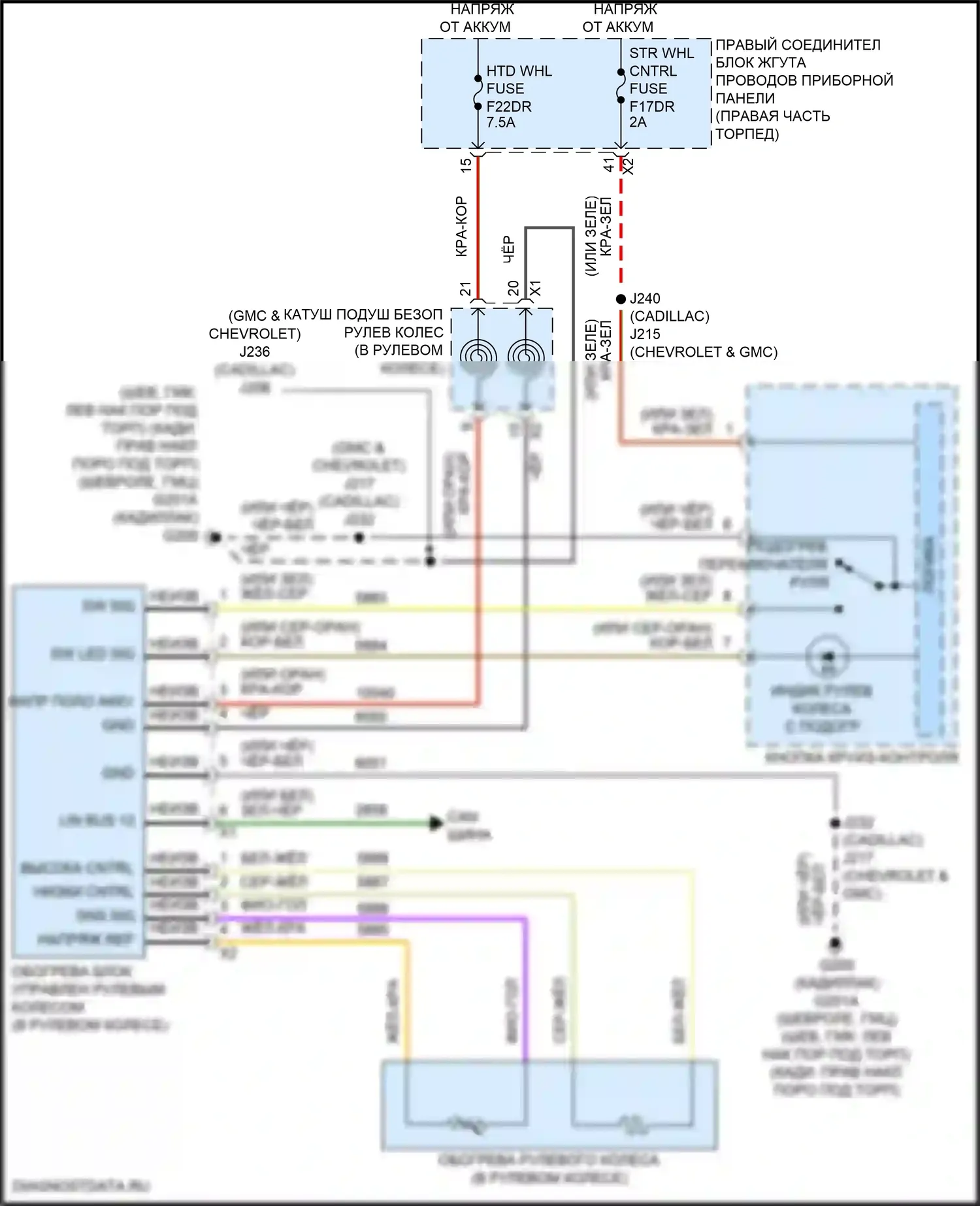 Suburban Chevrolet XIII (2020-2024): Электросхема рулевого колеса с подогревом 