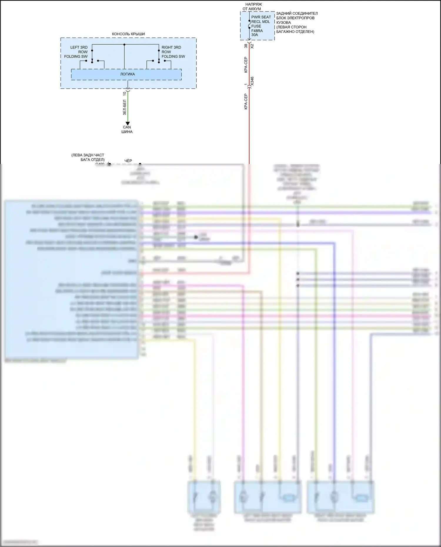 Suburban Chevrolet XIII (2020-2024): Электросхема заднего откидного сиденья, сиденья третьего ряда (1 из 2) 