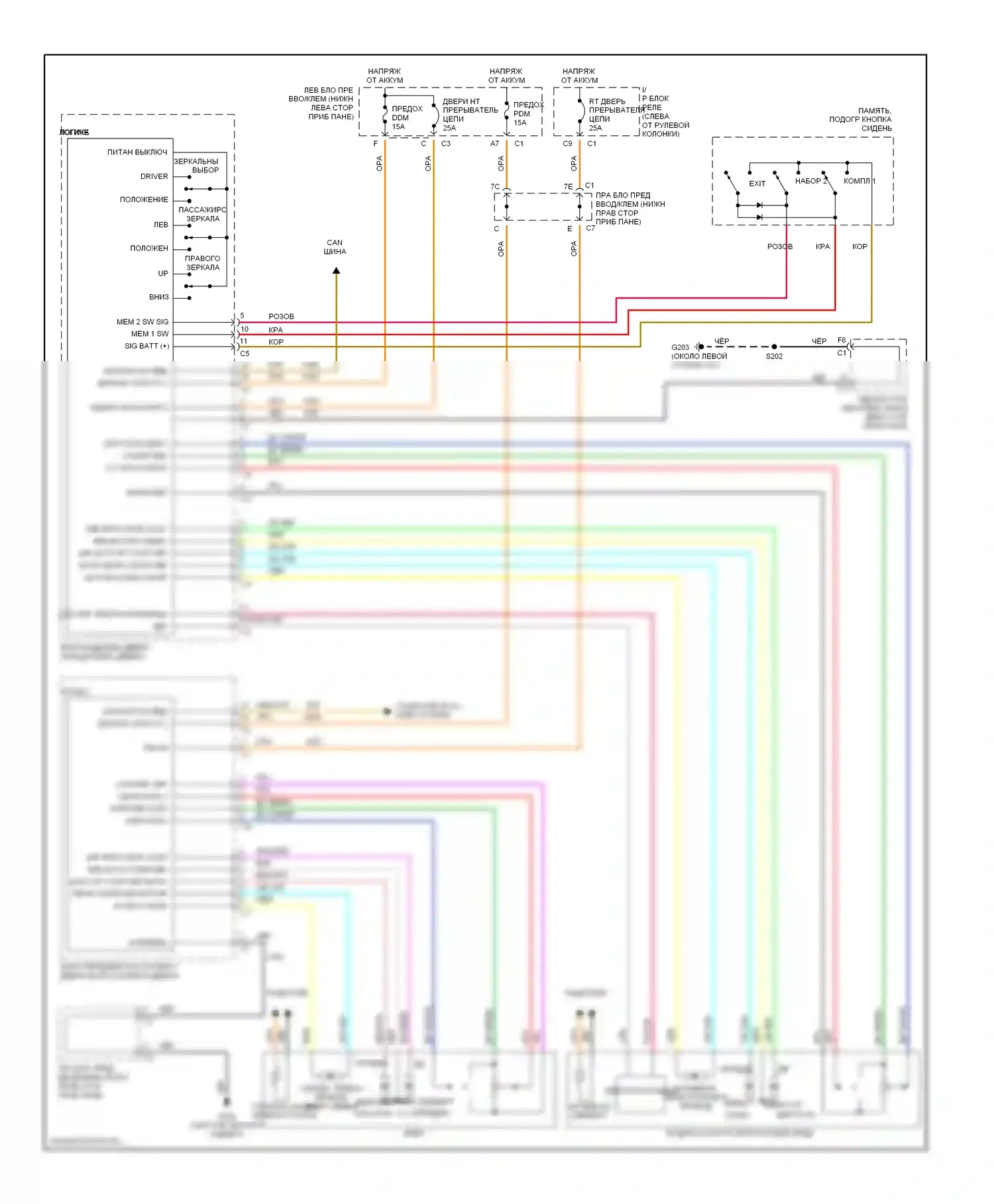 Tahoe Chevrolet II (1999-2006): Электросхема зеркал памяти 