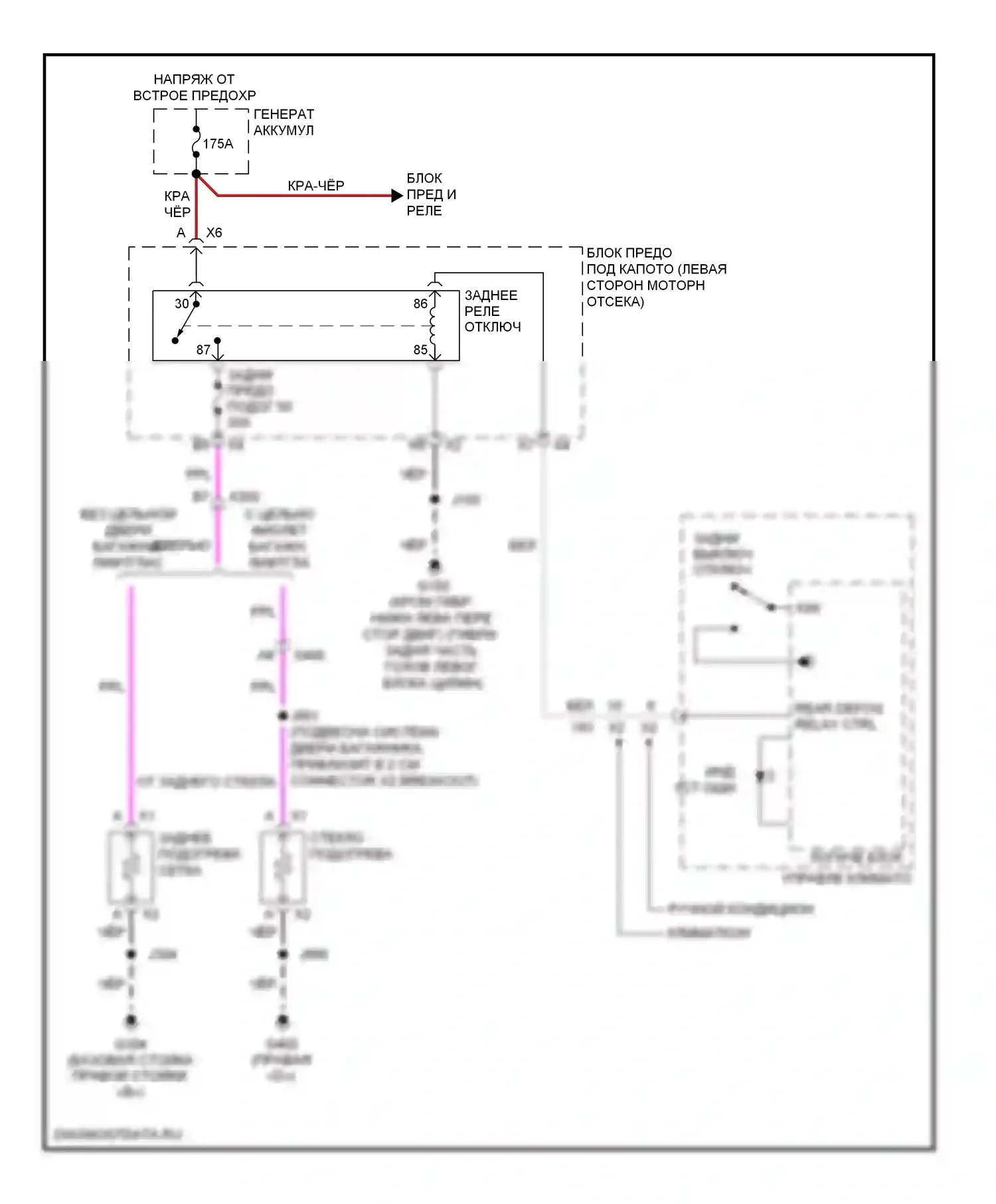 Tahoe Chevrolet III (2006-2014): Электросхема заднего подогрева 
