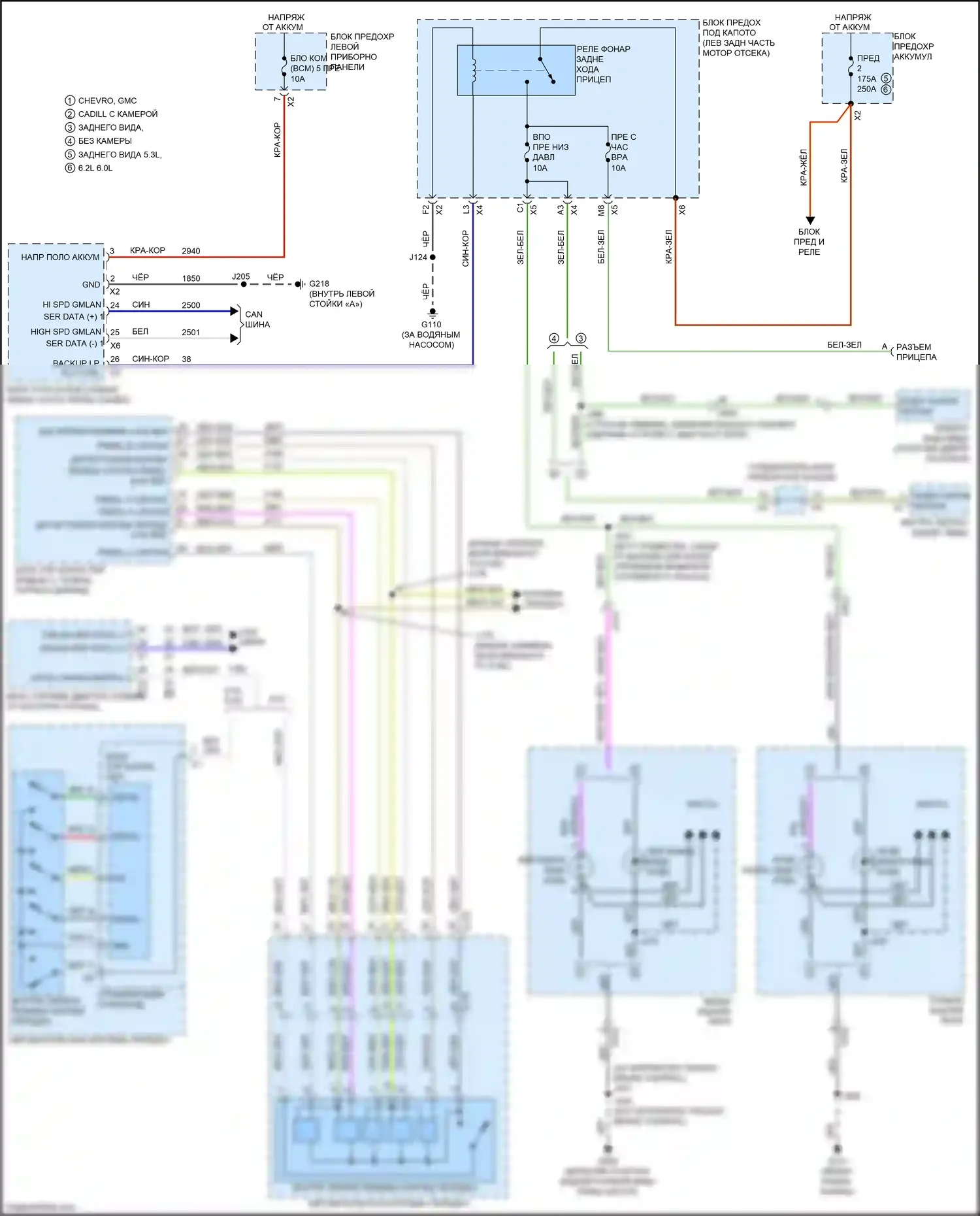 Tahoe Chevrolet IV (2014-2021): Электросхема фонарей заднего хода 