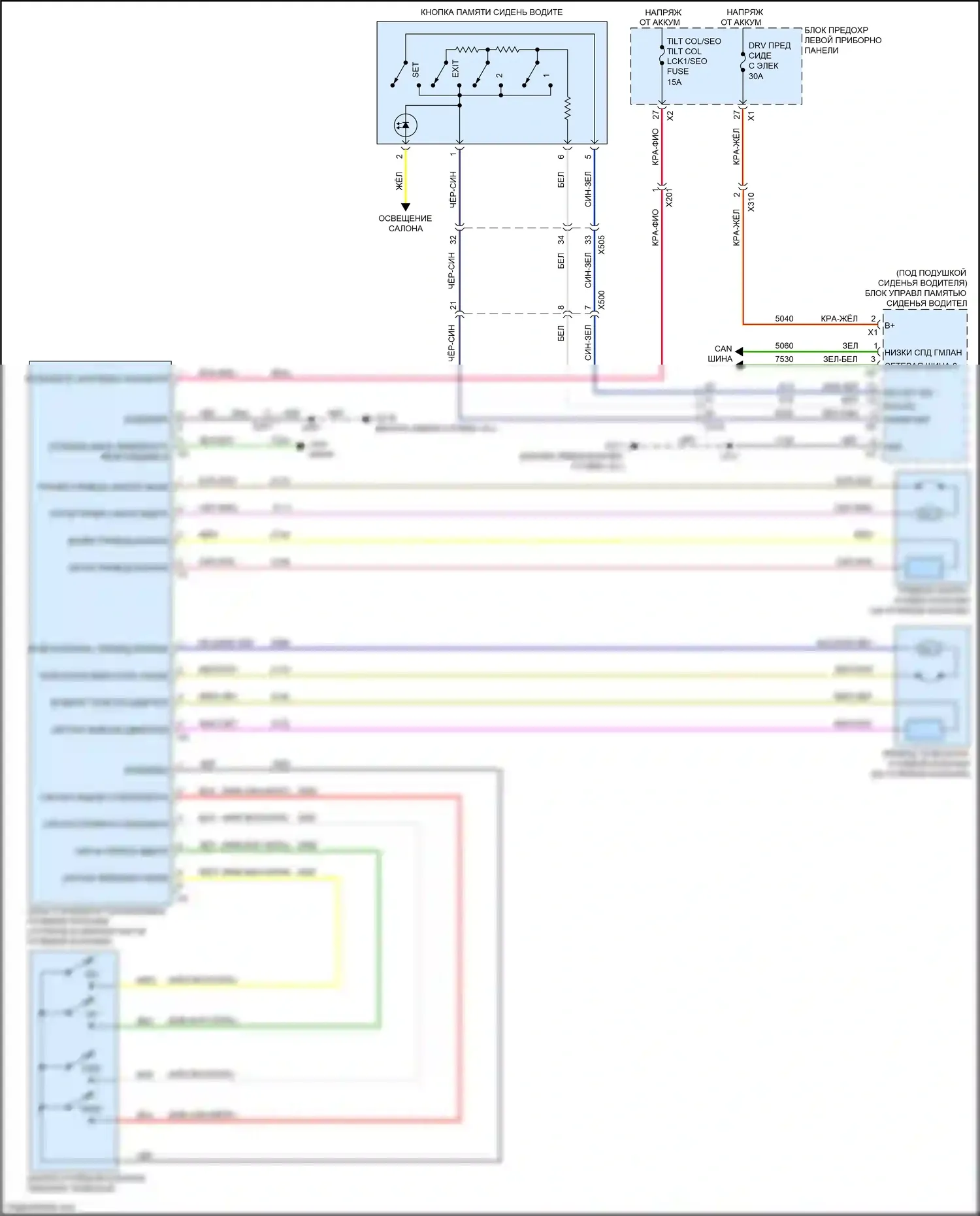 Tahoe Chevrolet IV (2014-2021): Электросхема наклона питания памяти и телескопического подключения питания 