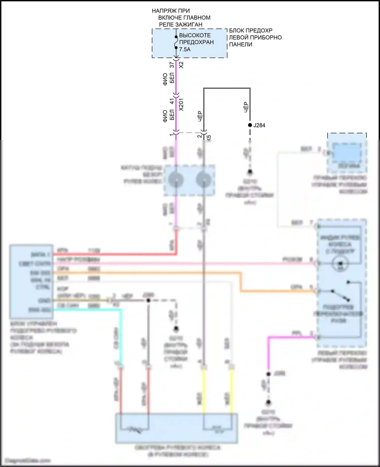 Tahoe Chevrolet IV (2014-2021): Электросхема рулевого колеса с подогревом 