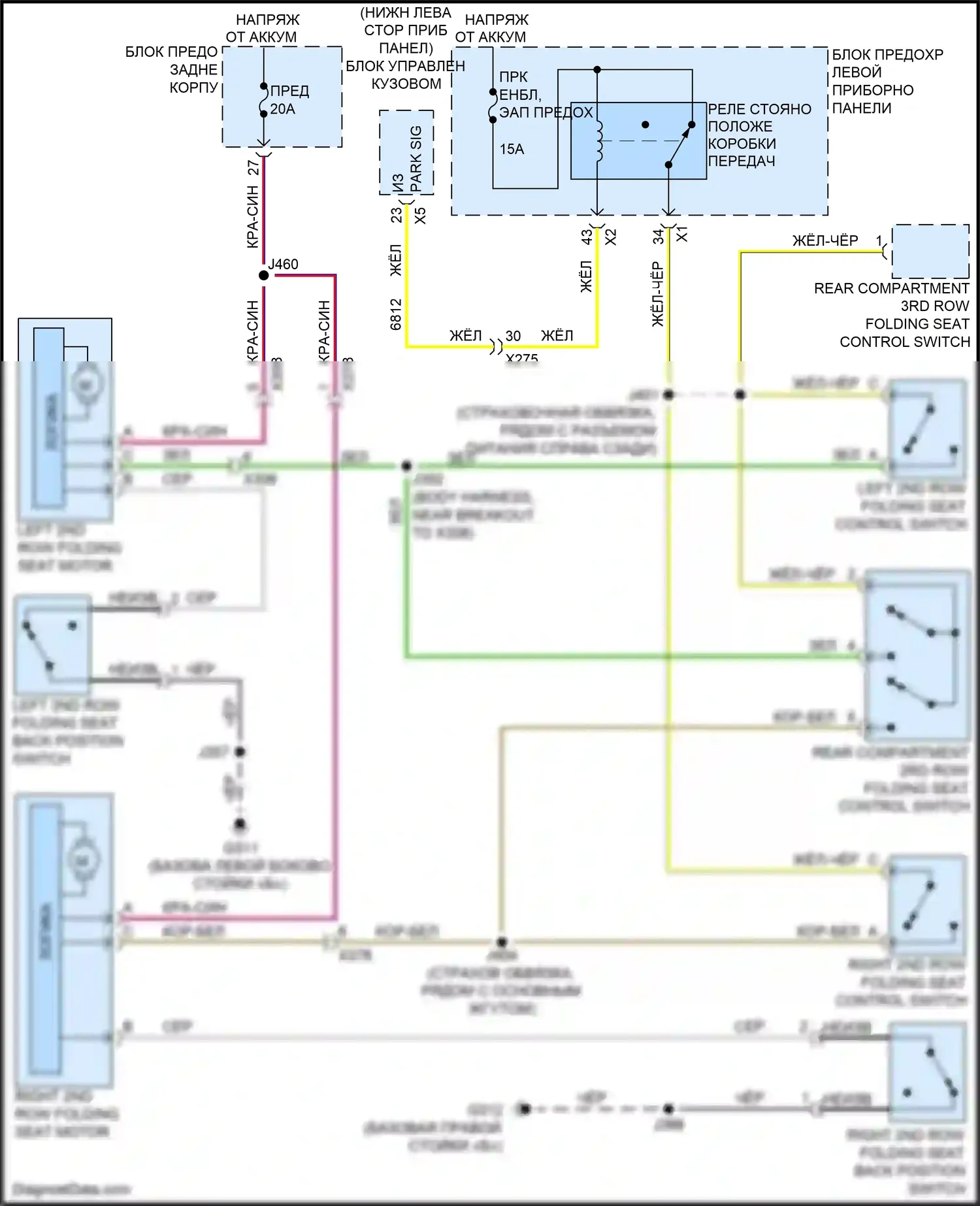 Tahoe Chevrolet IV (2014-2021): Электросхема заднего откидного сиденья, сиденья второго ряда 