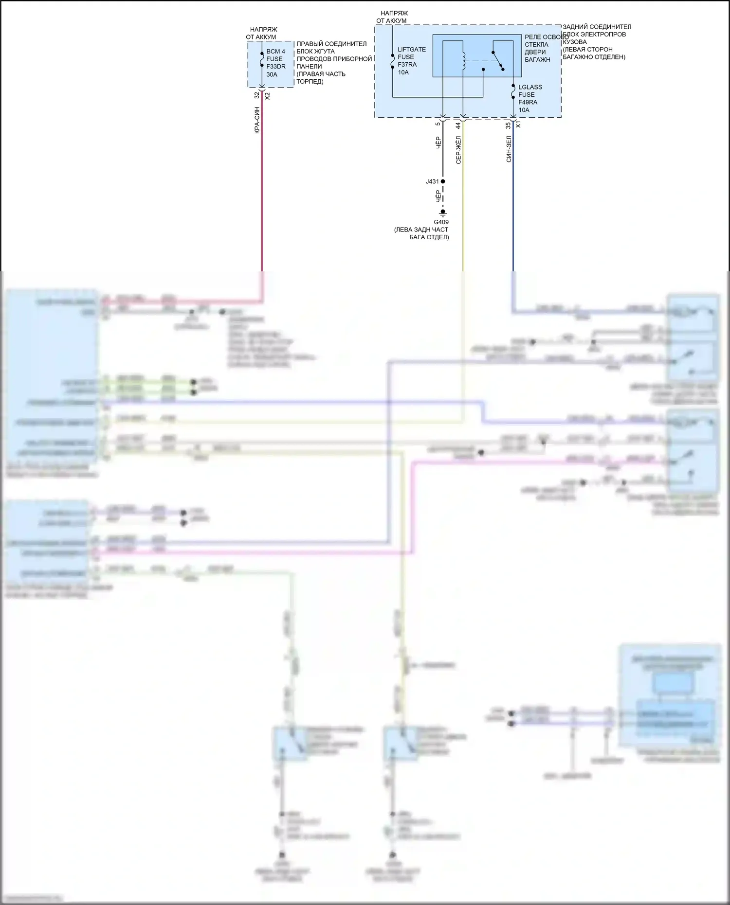Tahoe Chevrolet V (2021-2024): Электросхема отпирания дверей багажника 