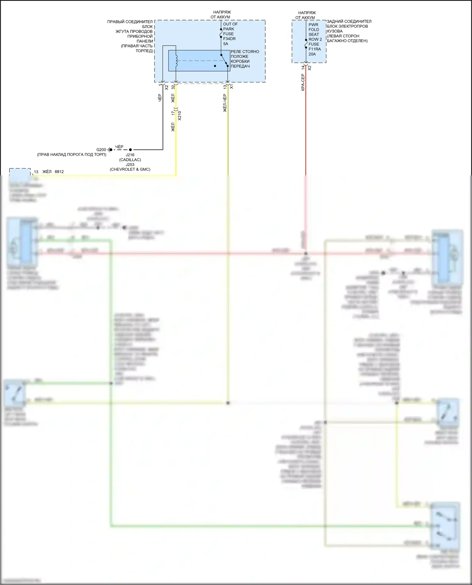 Tahoe Chevrolet V (2021-2024): Электросхема заднего откидного сиденья, сиденья второго ряда 
