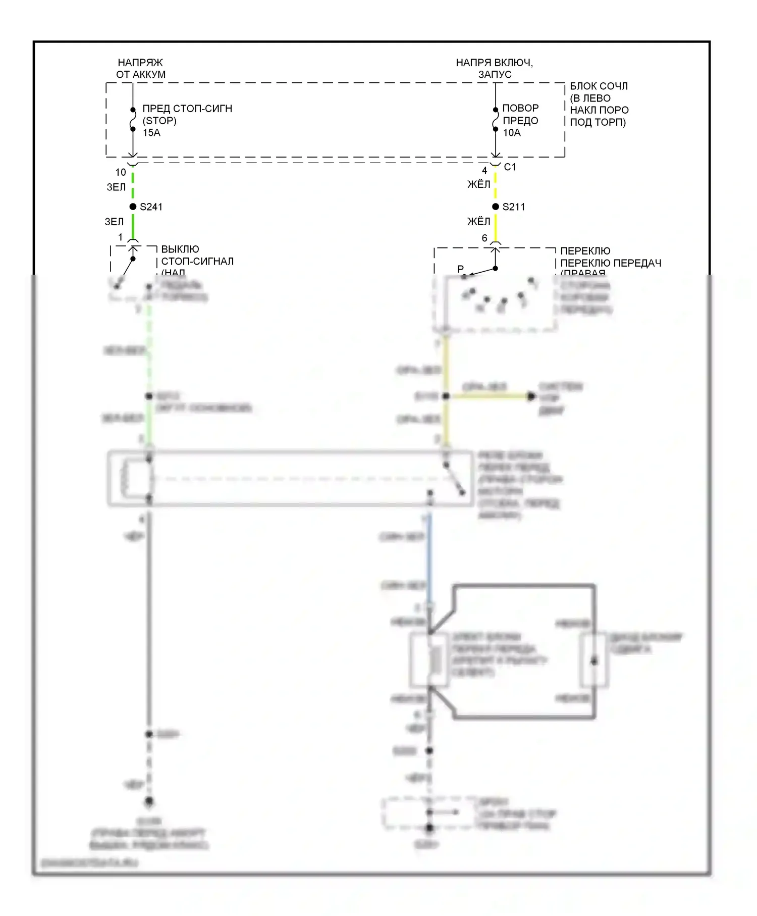 Tracker Chevrolet II (1998-2004): Электросхема блокировки селектора, с круиз-контролем 