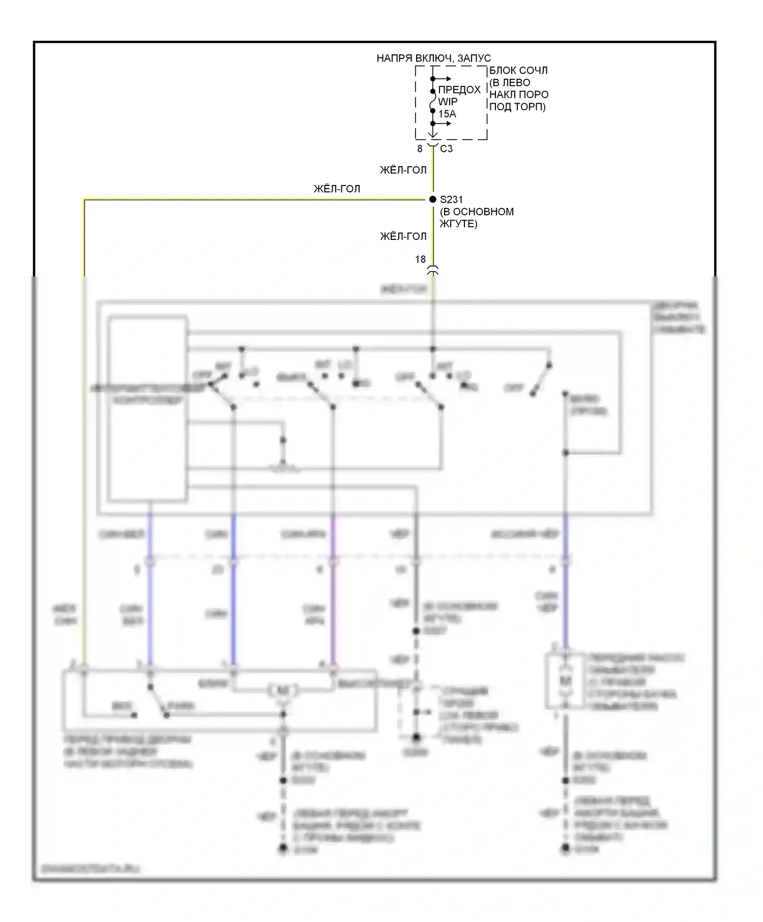 Tracker Chevrolet II (1998-2004): Электросхема передних дворников и омывателей 