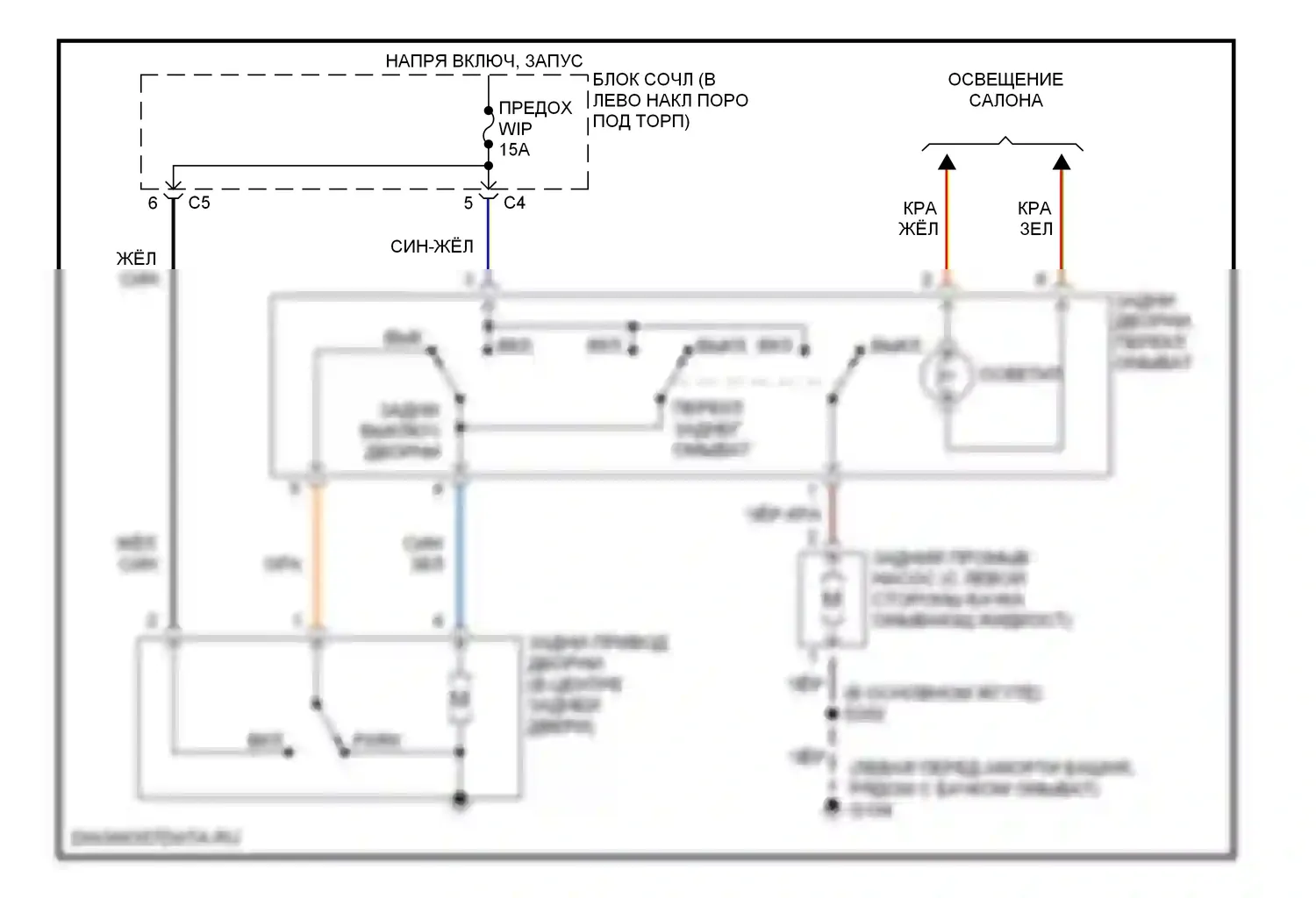 Tracker Chevrolet II (1998-2004): Электросхема задних дворников и омывателей 