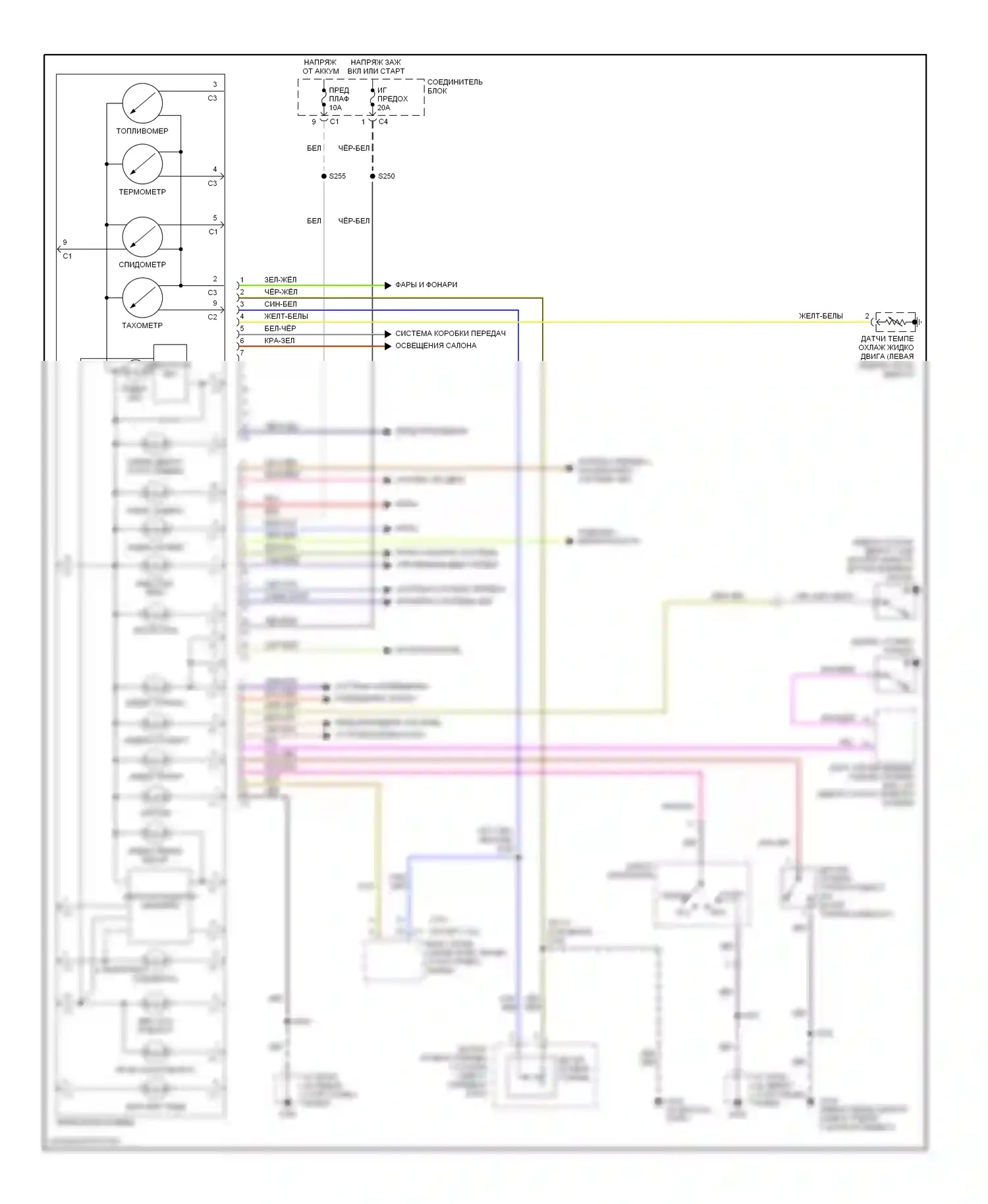 Tracker Chevrolet II (1998-2004): Электросхема приборной панели 