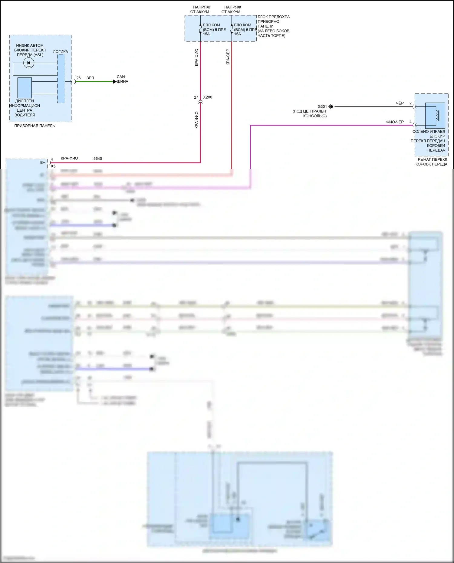 Tracker Chevrolet III (2013-2017): Электросхема блокировки селектора 