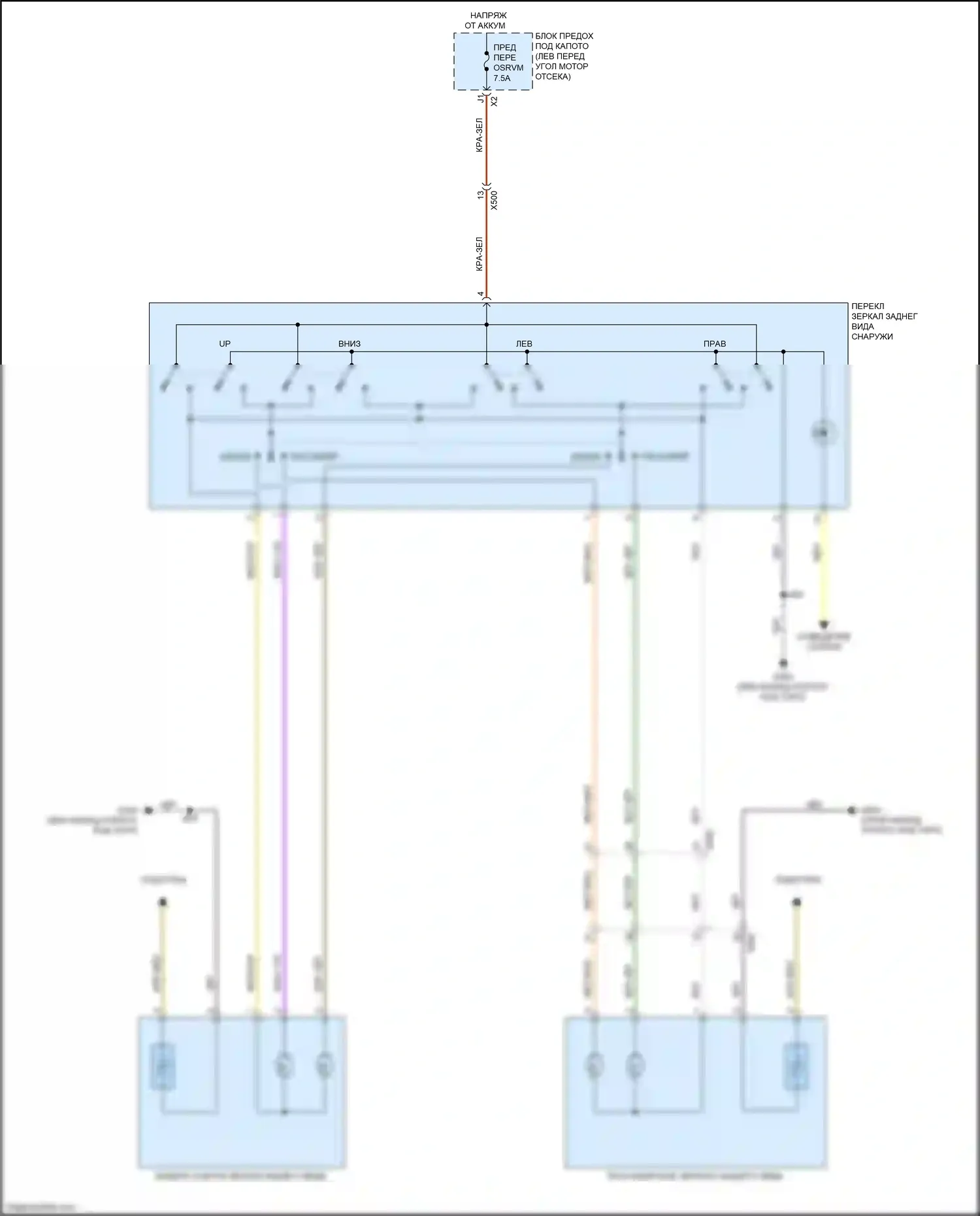 Tracker Chevrolet III (2013-2017): Электросхема управления зеркалами заднего вида 