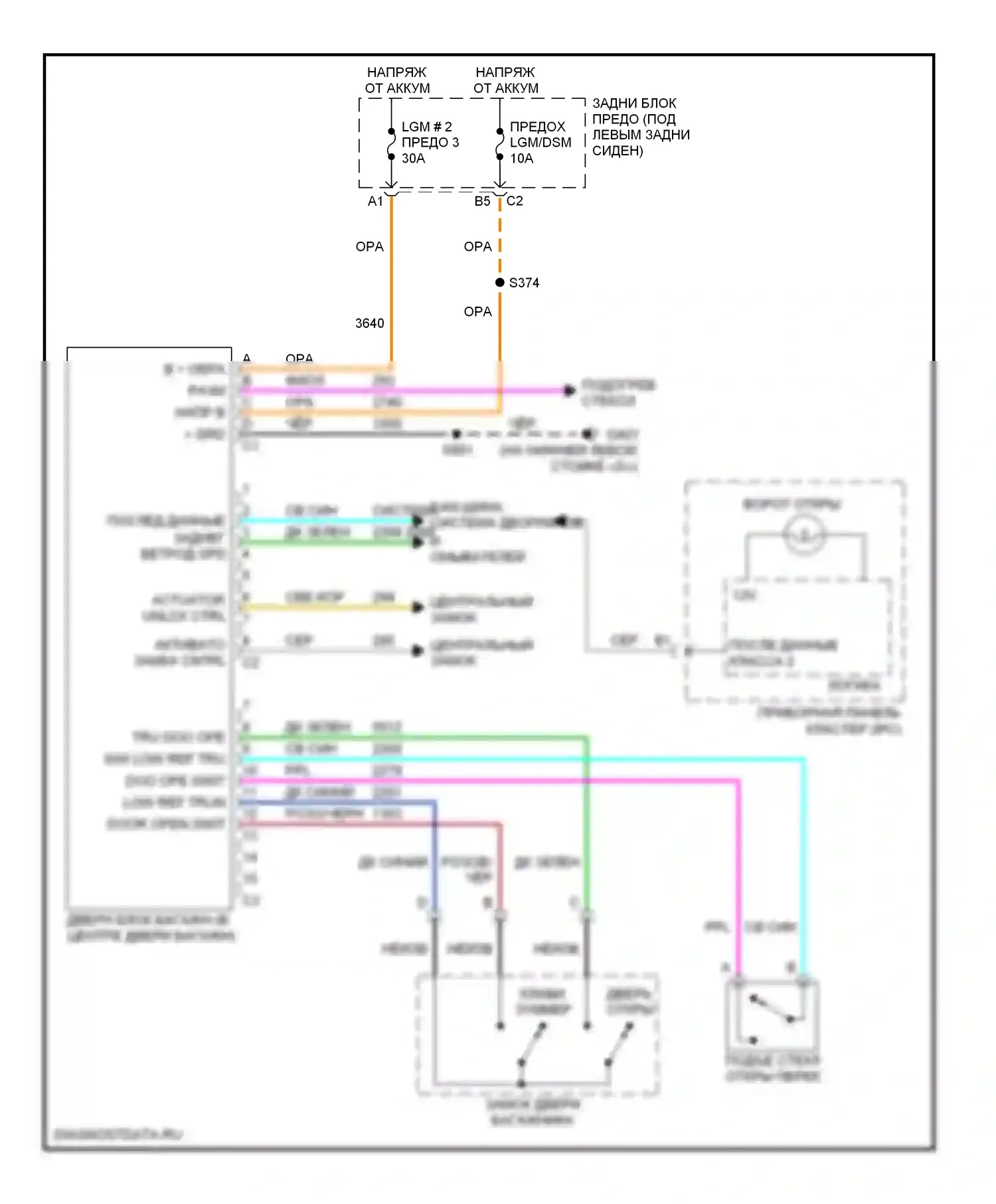 TrailBlazer Chevrolet I рестайлинг (2005-2009): Электросхема отпирания дверей багажника 