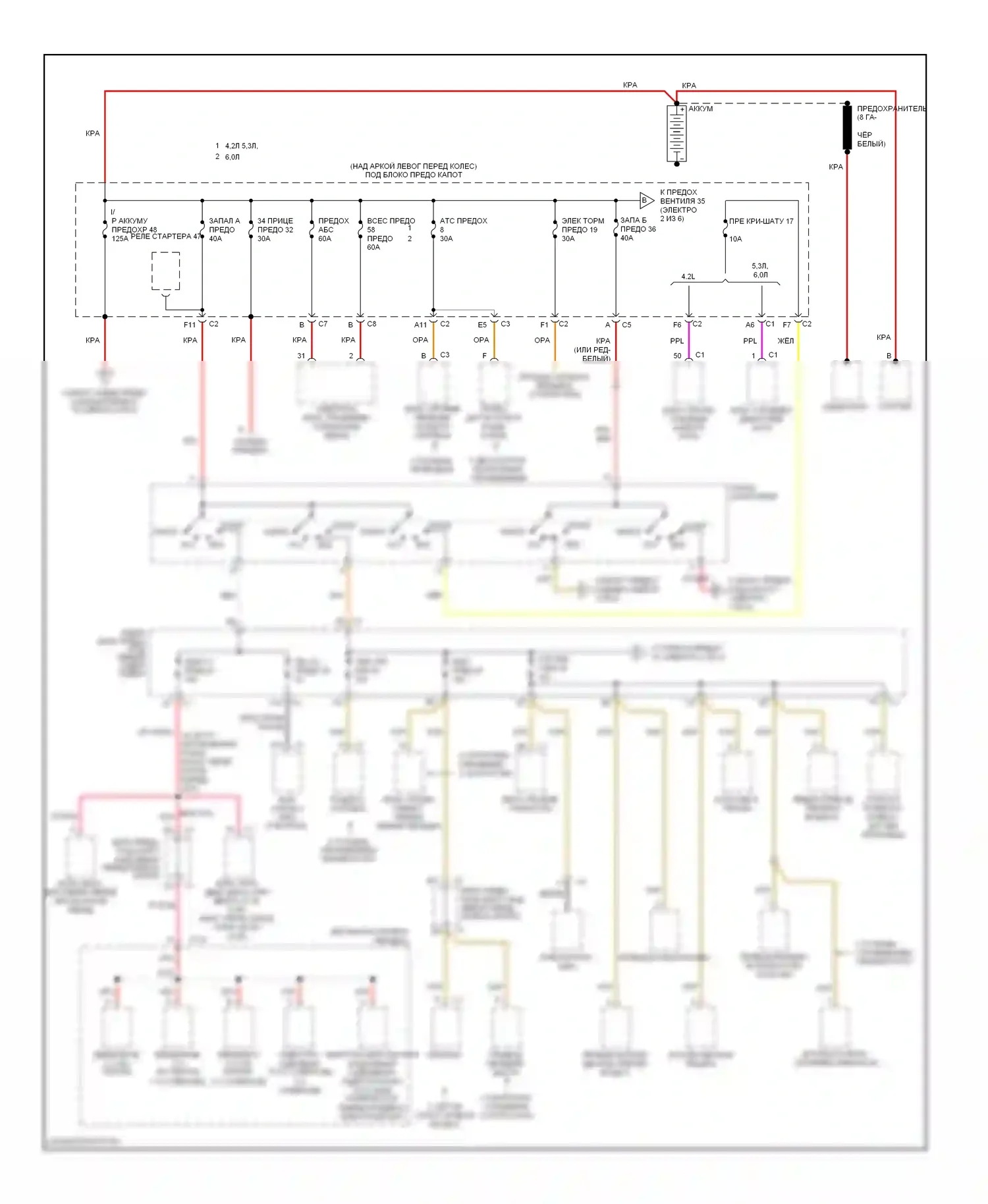 TrailBlazer Chevrolet I рестайлинг (2005-2009): Электросхема блока предохранителей реле (1 из 6) 