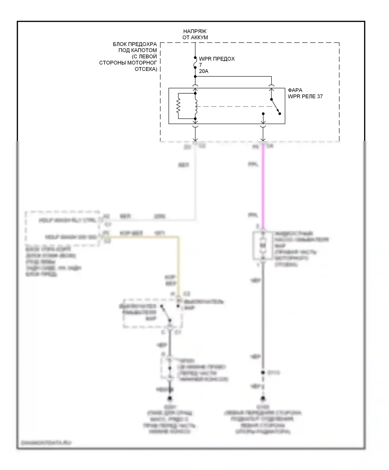 TrailBlazer Chevrolet I рестайлинг (2005-2009): Электросхема омывателя фар 
