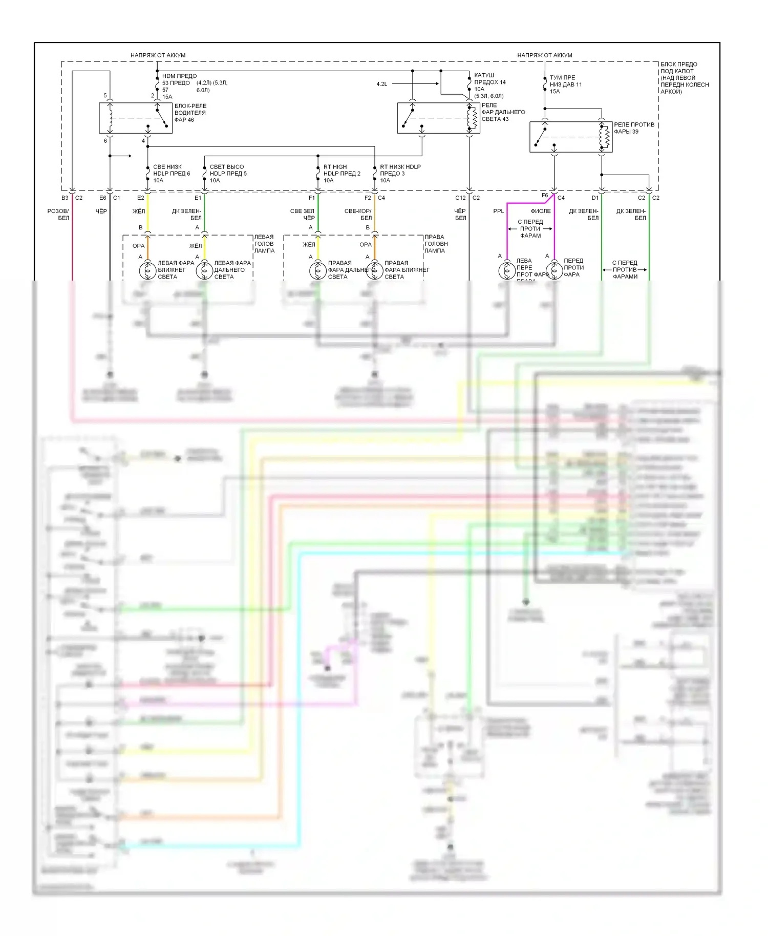 TrailBlazer Chevrolet I рестайлинг (2005-2009): Электросхема фар (1 из 2) 