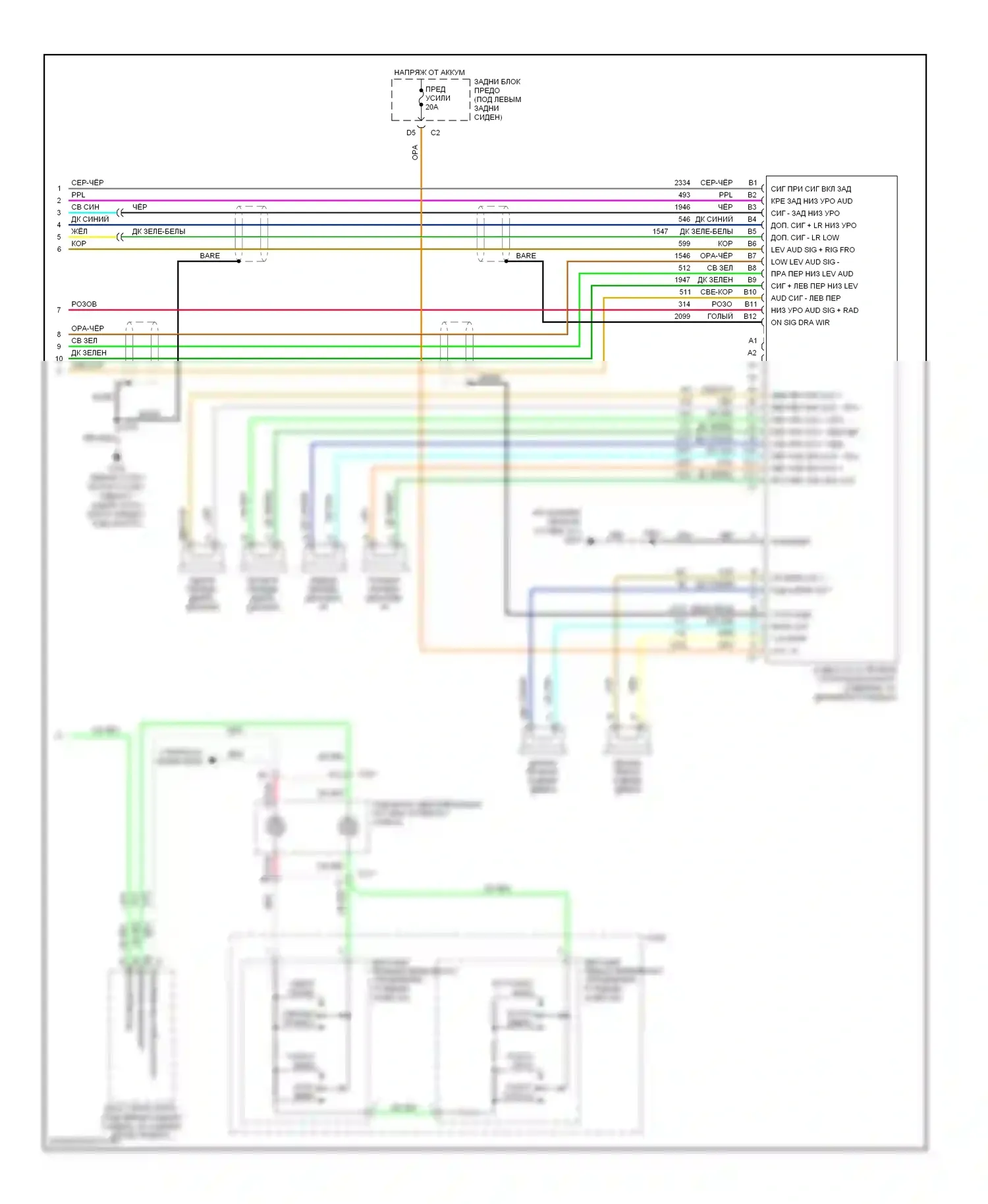 TrailBlazer Chevrolet I рестайлинг (2005-2009): Электросхема магнитолы звука премиум-класса с магнитолой заднего сиденья (2 из 2) 