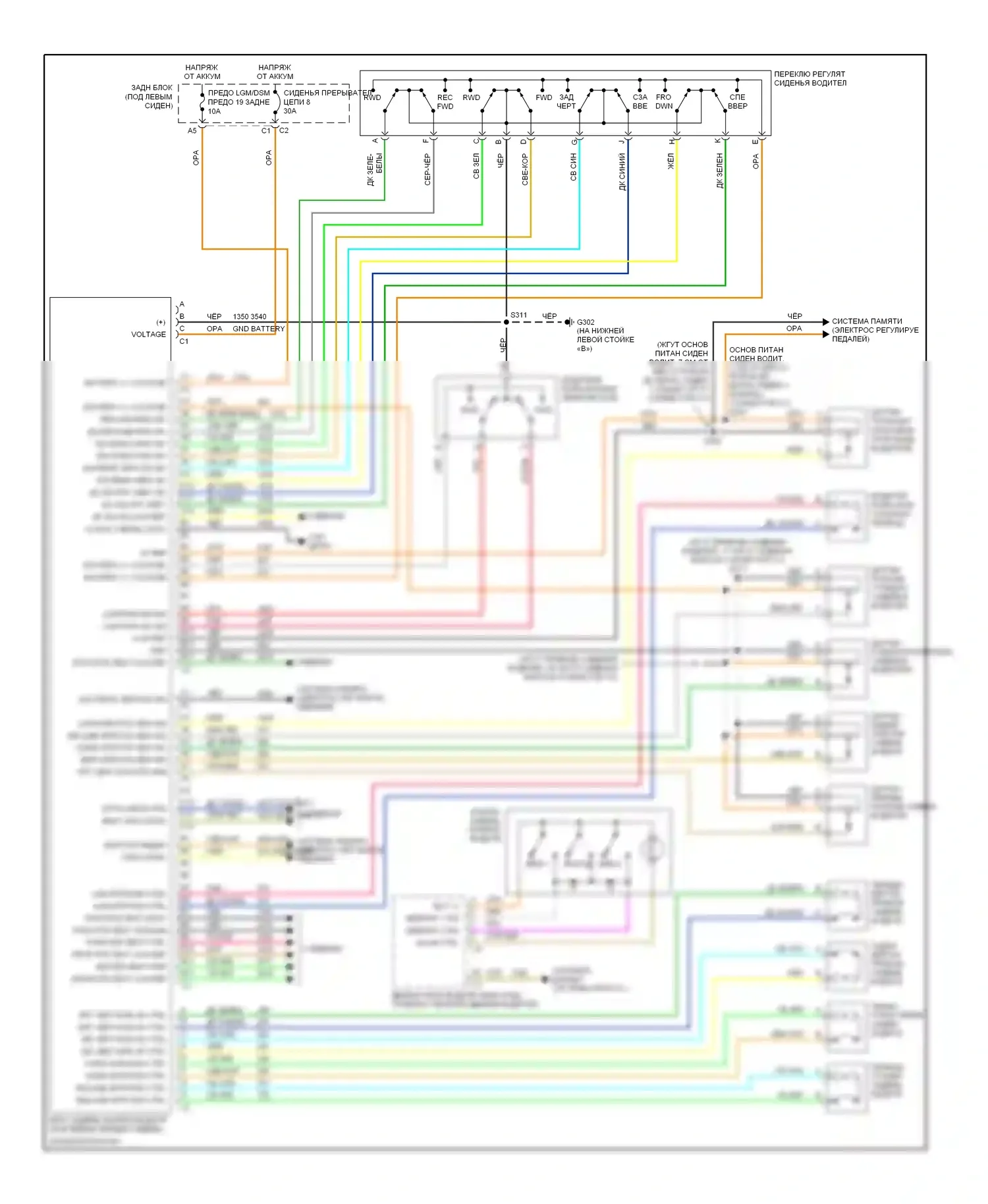TrailBlazer Chevrolet I рестайлинг (2005-2009): Электросхема сиденья памяти водителя 