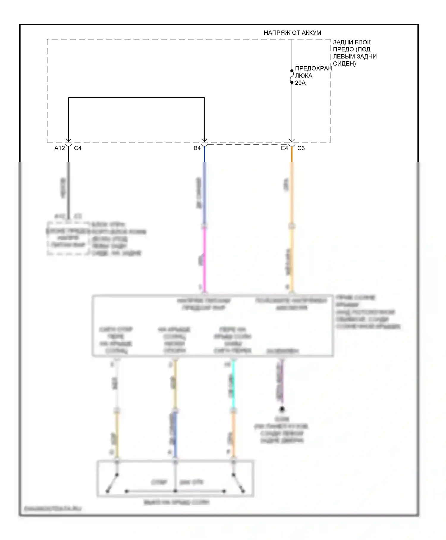 TrailBlazer Chevrolet I рестайлинг (2005-2009): Электросхема складной крыши/люка 