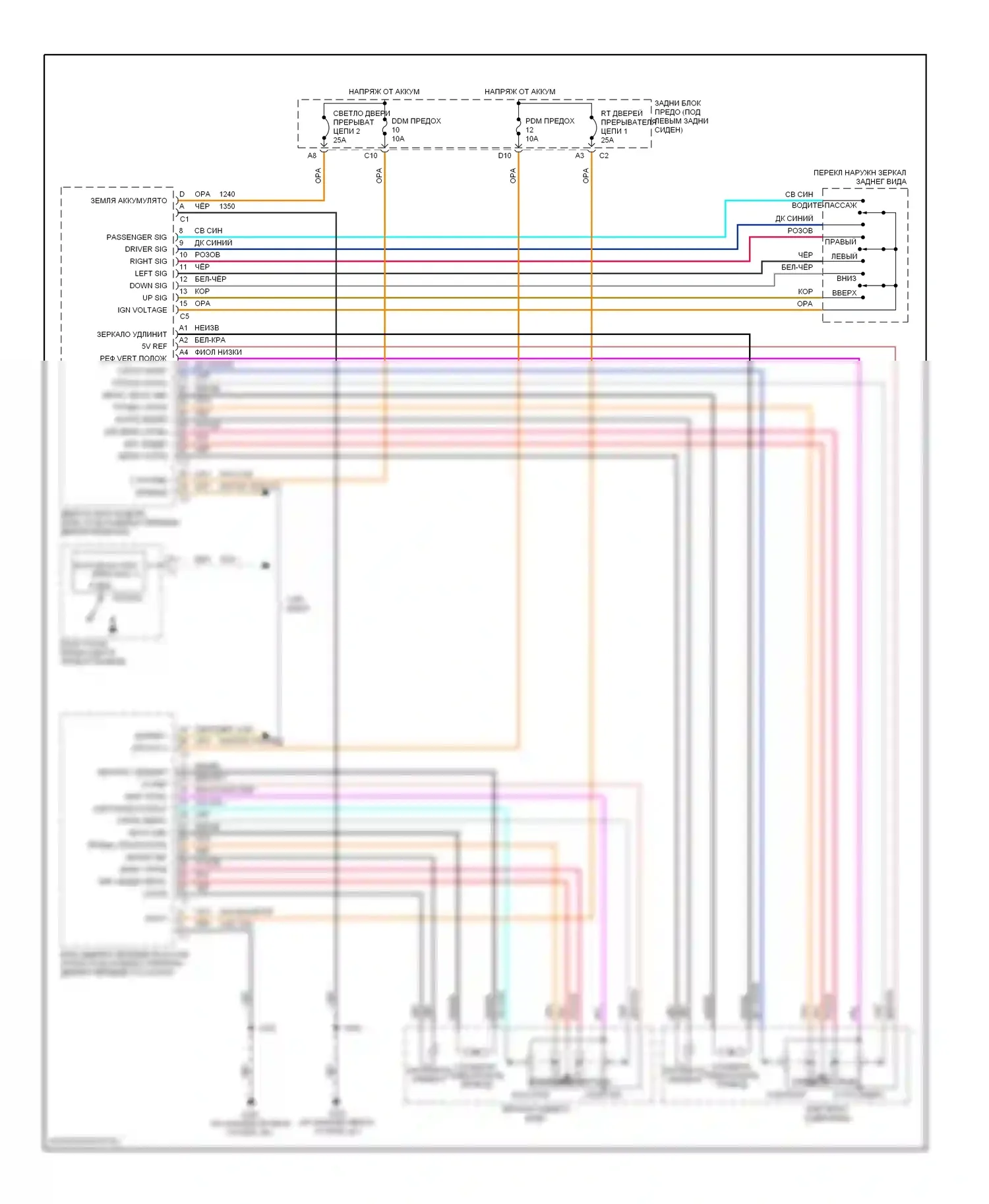 TrailBlazer Chevrolet I рестайлинг (2005-2009): Электросхема управления зеркалами заднего вида 