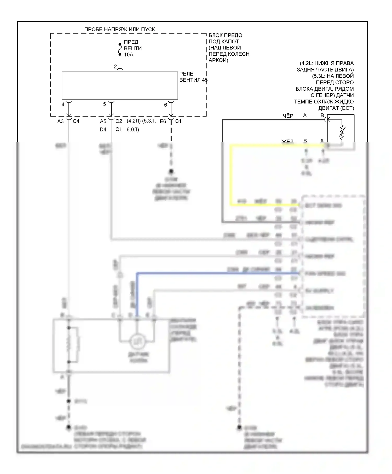 TrailBlazer Chevrolet I рестайлинг (2005-2009): Электросхема вентилятора охлаждения 