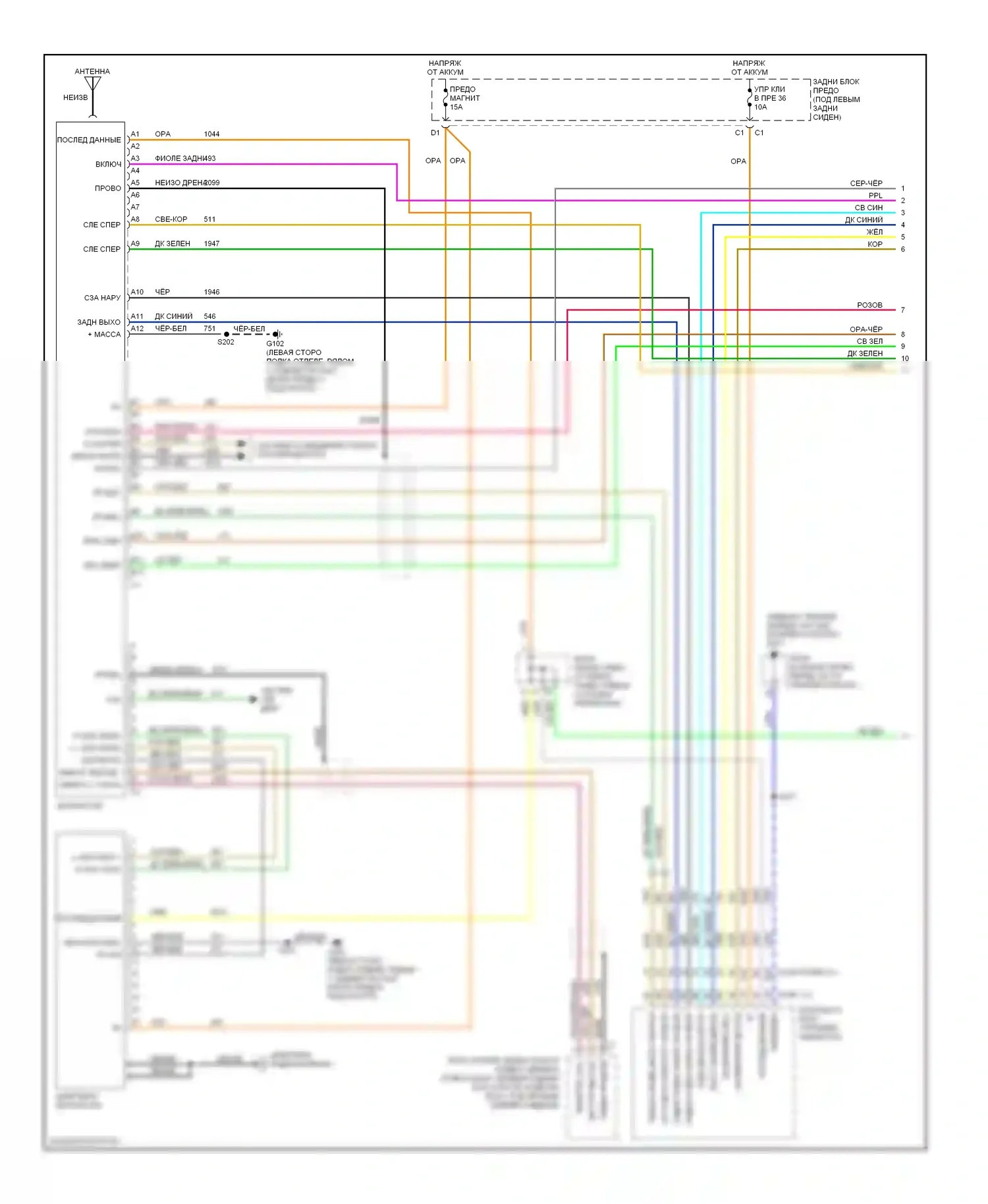 TrailBlazer Chevrolet I (2001-2006): Электросхема магнитолы средней линии, со звуком заднего сиденья (1 из 2) 