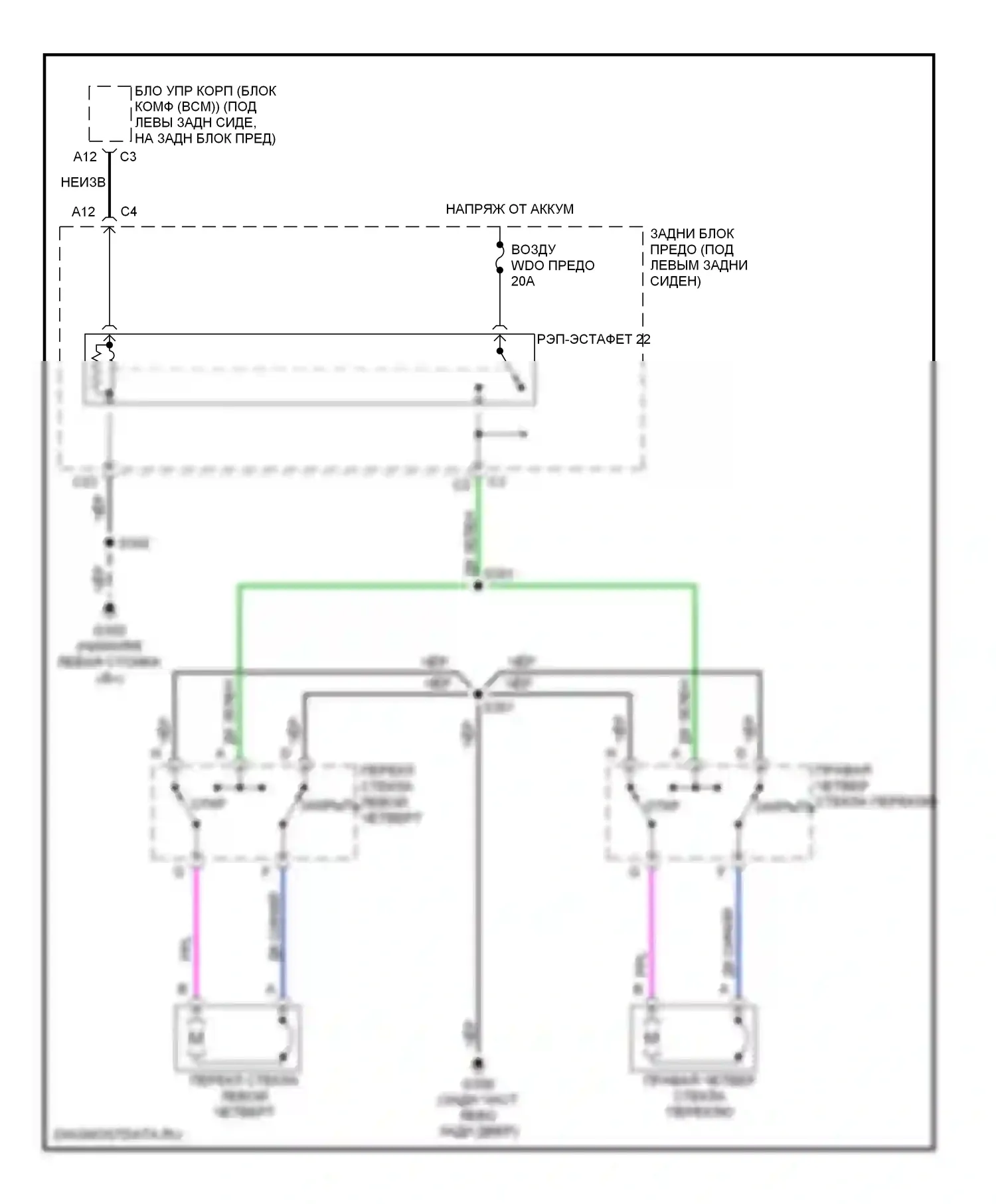 TrailBlazer Chevrolet I (2001-2006): Электросхема стёкол задней четверти, длинное колесо базовой 