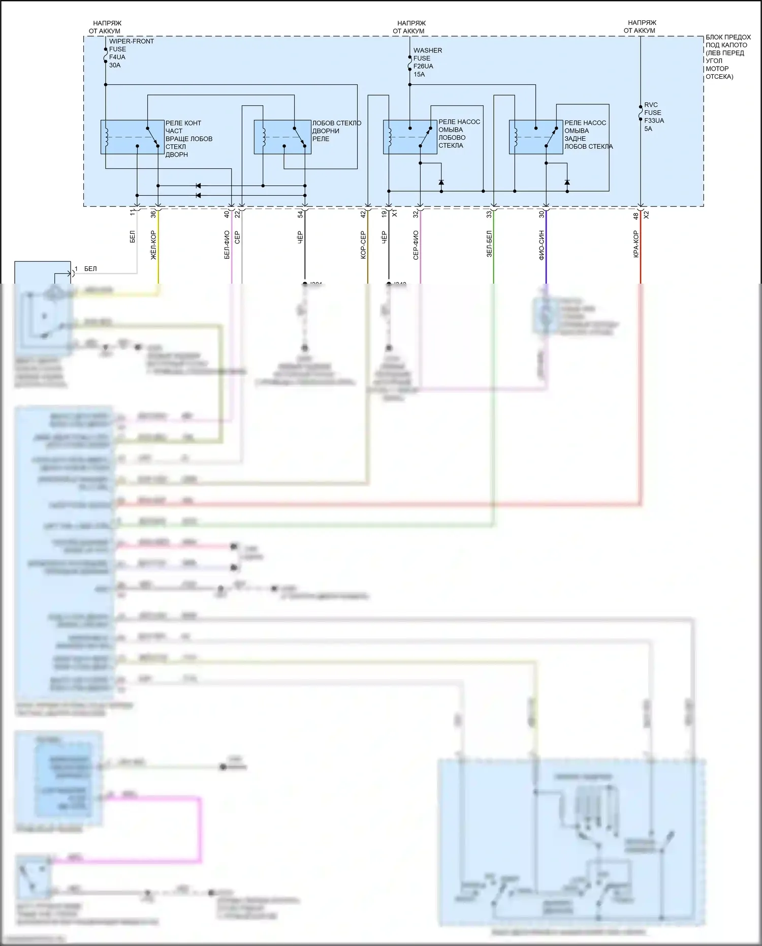 TrailBlazer Chevrolet II рестайлинг (2017-2024): Электросхема передних дворников и омывателей 