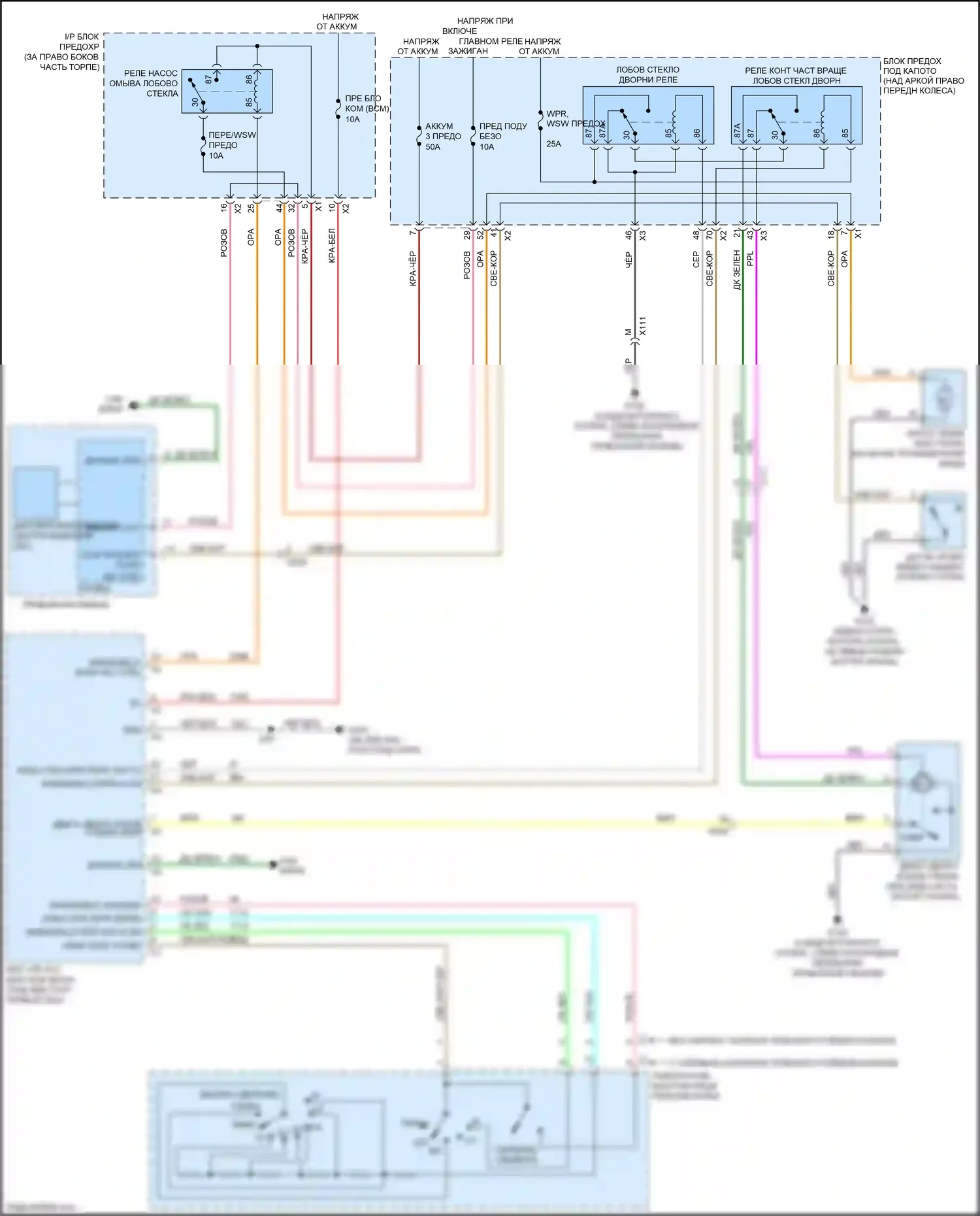Traverse Chevrolet I рестайлинг (2012-2017): Электросхема передних дворников и омывателей 