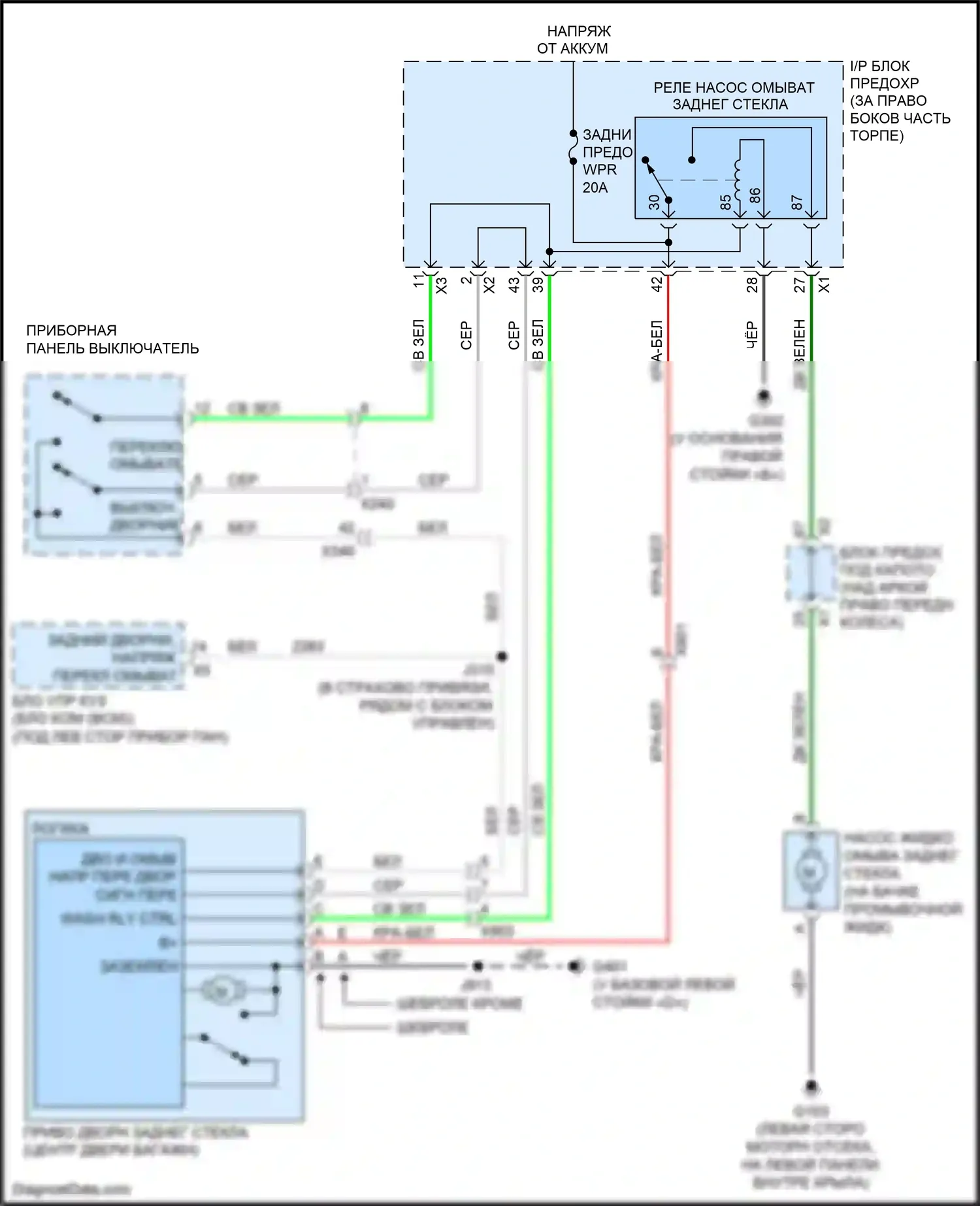 Traverse Chevrolet I рестайлинг (2012-2017): Электросхема задних дворников и омывателей 