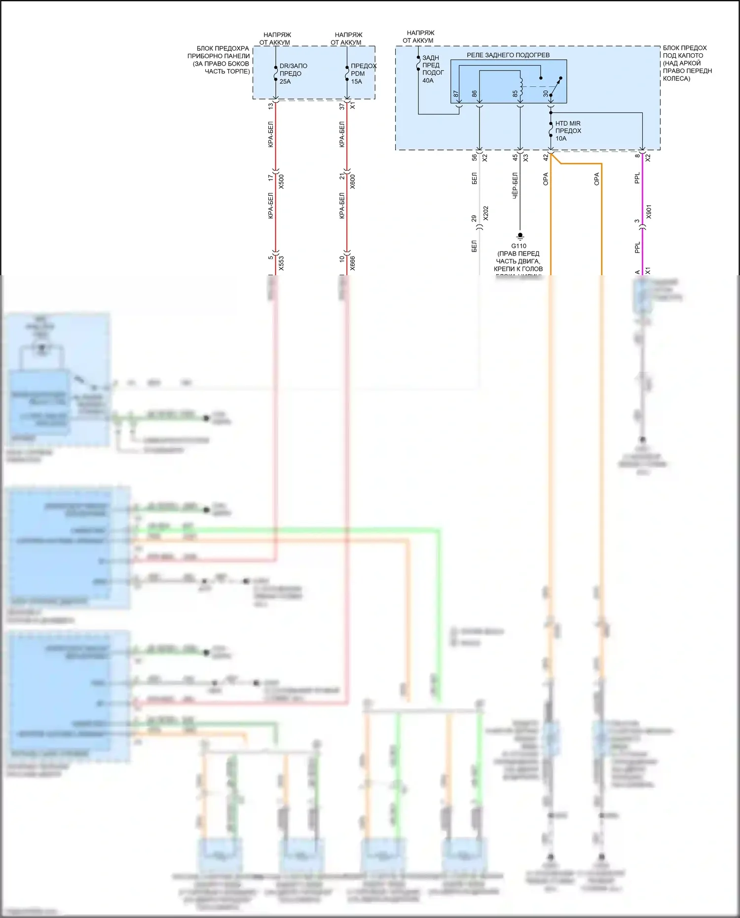 Traverse Chevrolet I рестайлинг (2012-2017): Электросхема подогрева стекол 