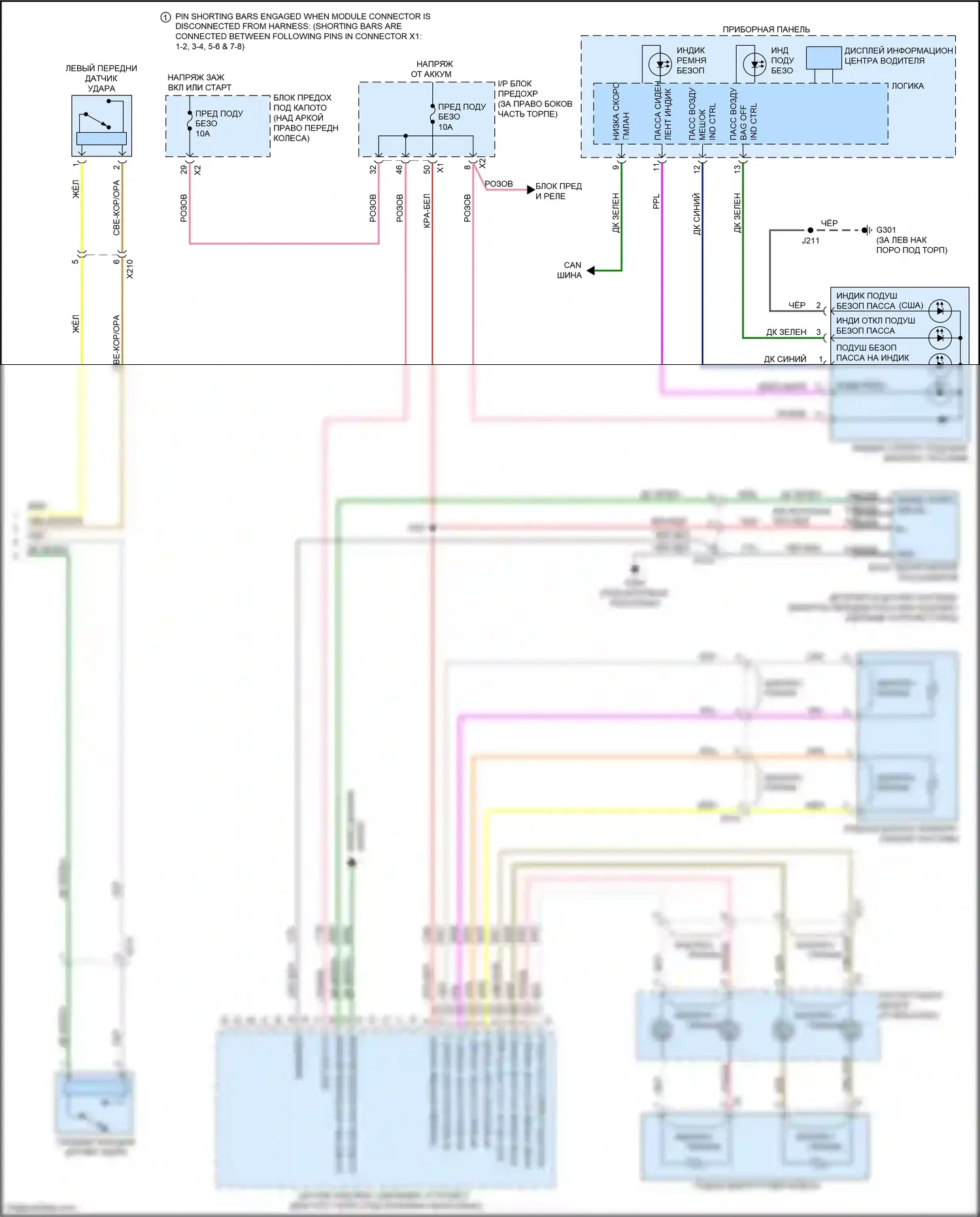 Traverse Chevrolet I рестайлинг (2012-2017): Электросхема подушек безопасности (2 из 2) 