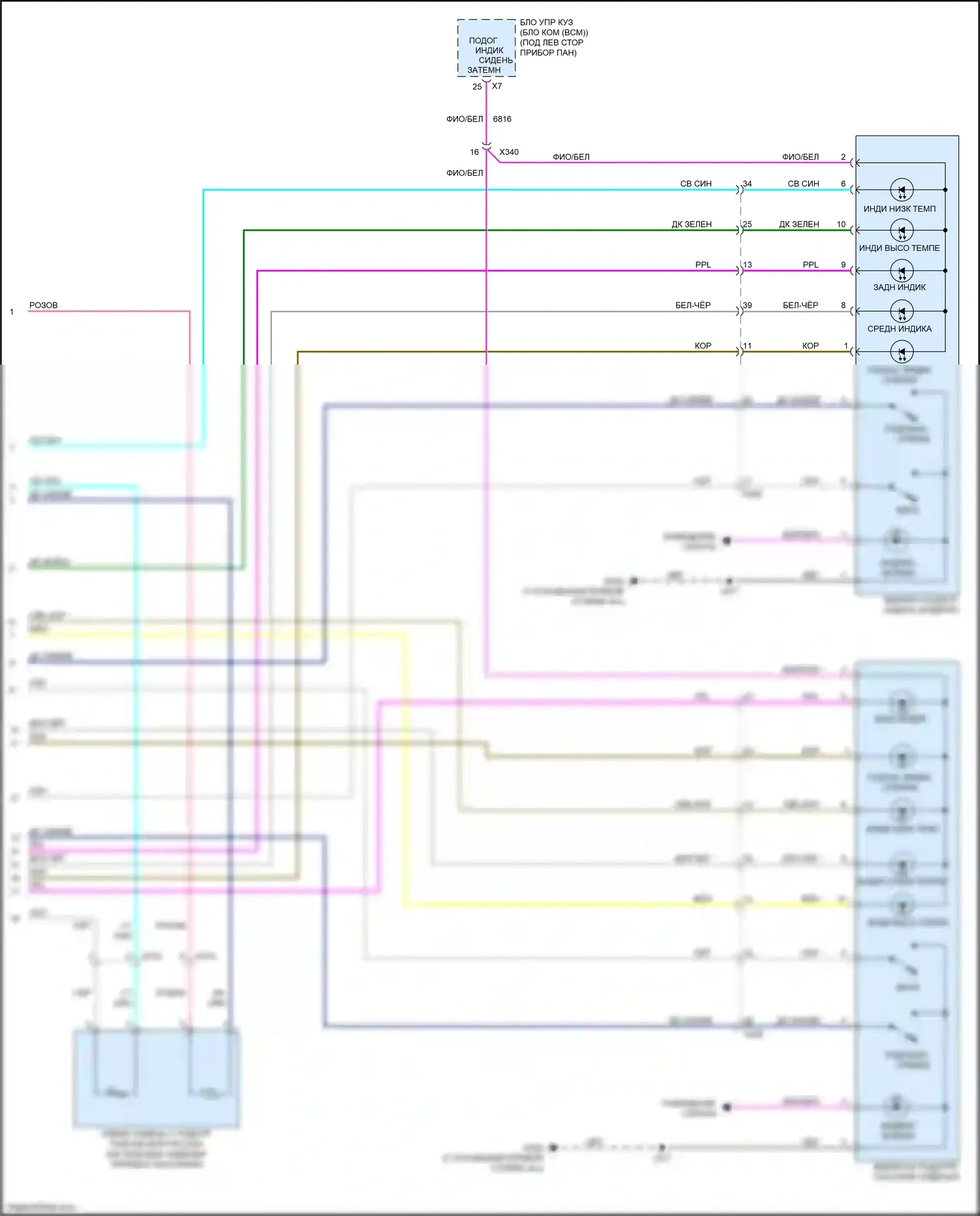 Traverse Chevrolet I рестайлинг (2012-2017): Электросхема обогреваемых сидений, без памяти и спо обогреваемых сидений (2 из 2) 