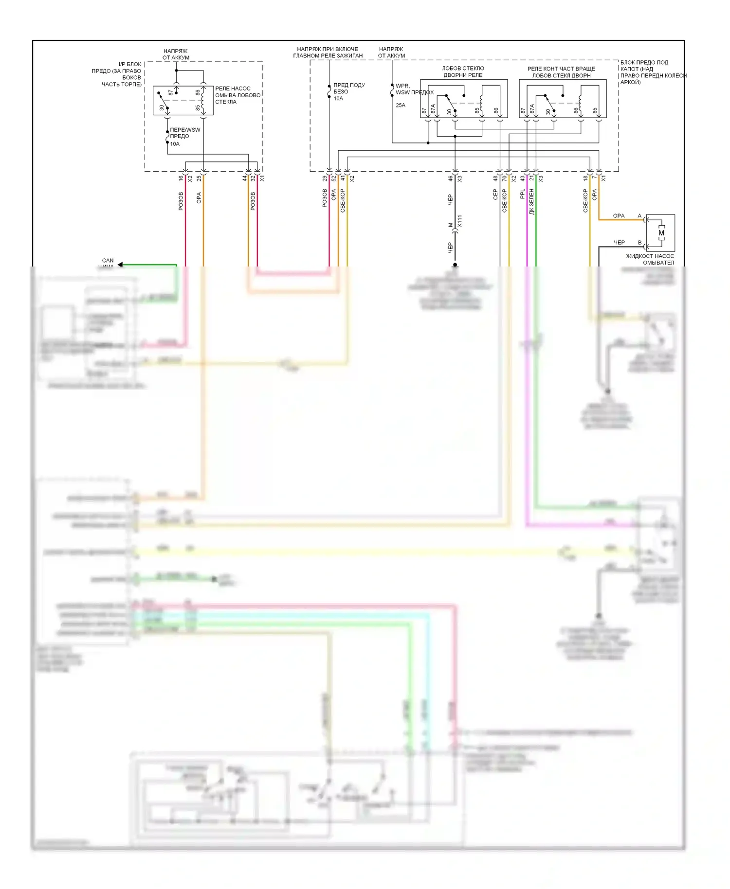 Traverse Chevrolet I (2008-2012): Электросхема передних дворников и омывателей 