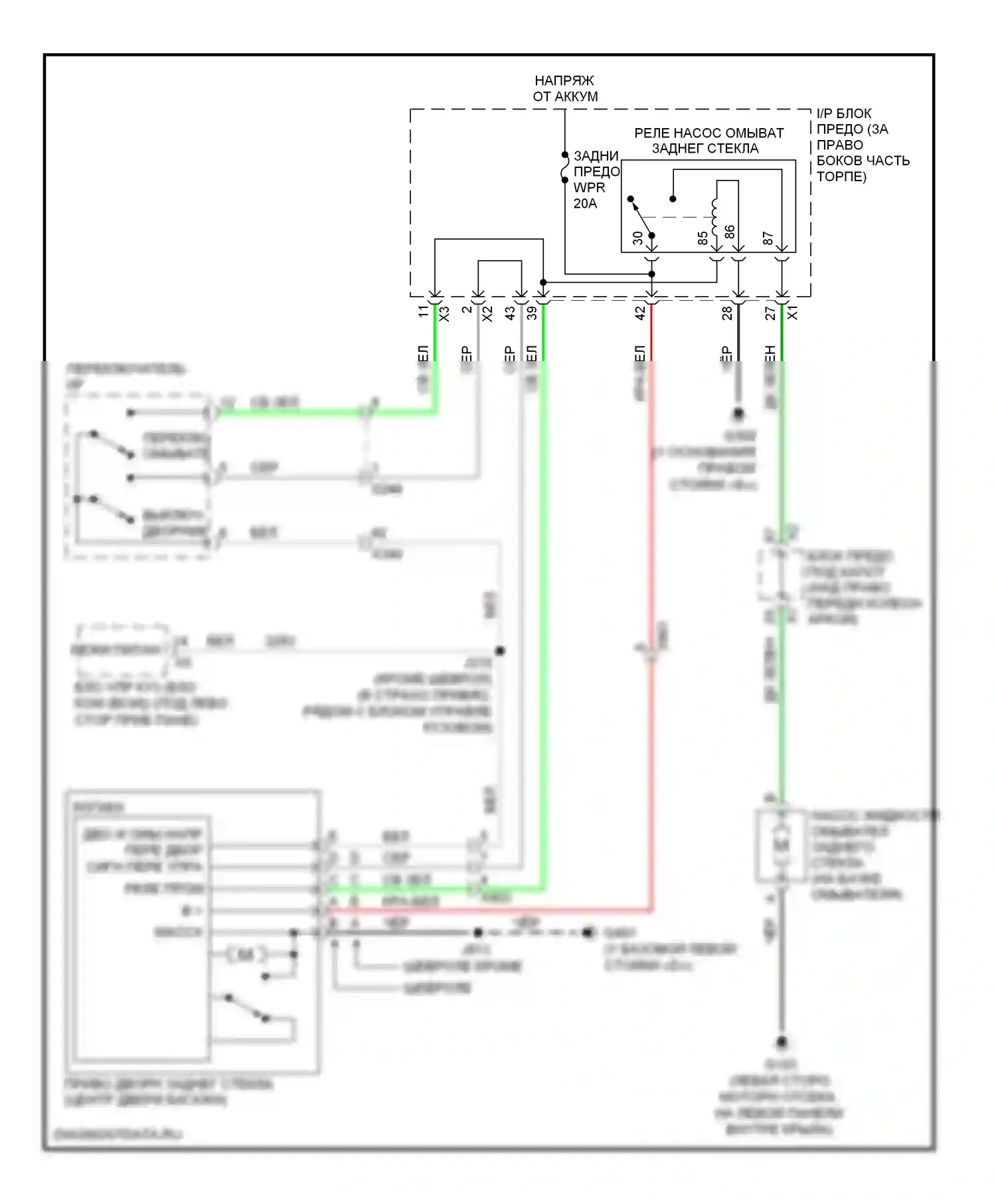 Traverse Chevrolet I (2008-2012): Электросхема задних дворников и омывателей 