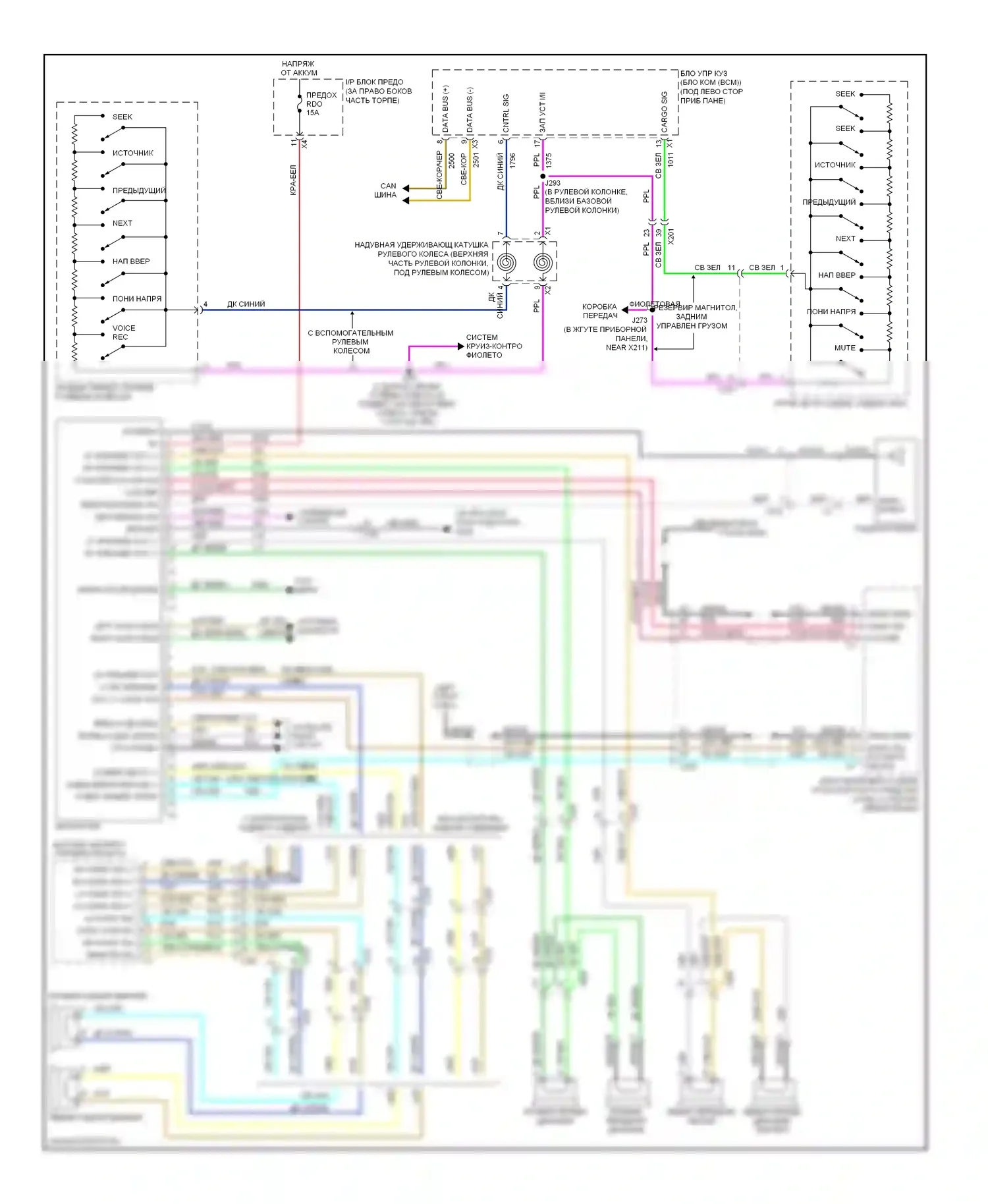 Traverse Chevrolet I (2008-2012): Электросхема магнитолы, базовая 
