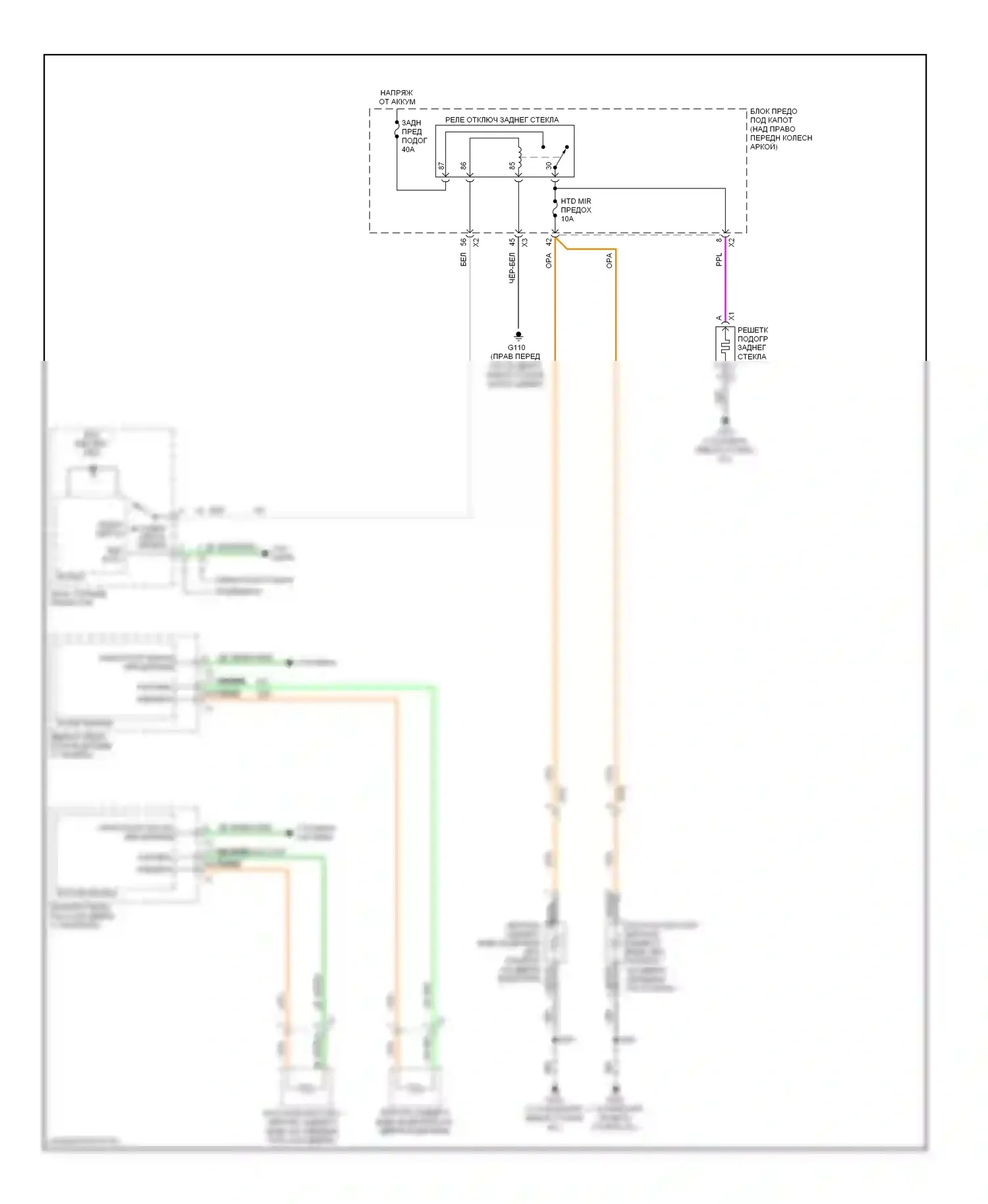 Traverse Chevrolet I (2008-2012): Электросхема подогрева стекол 